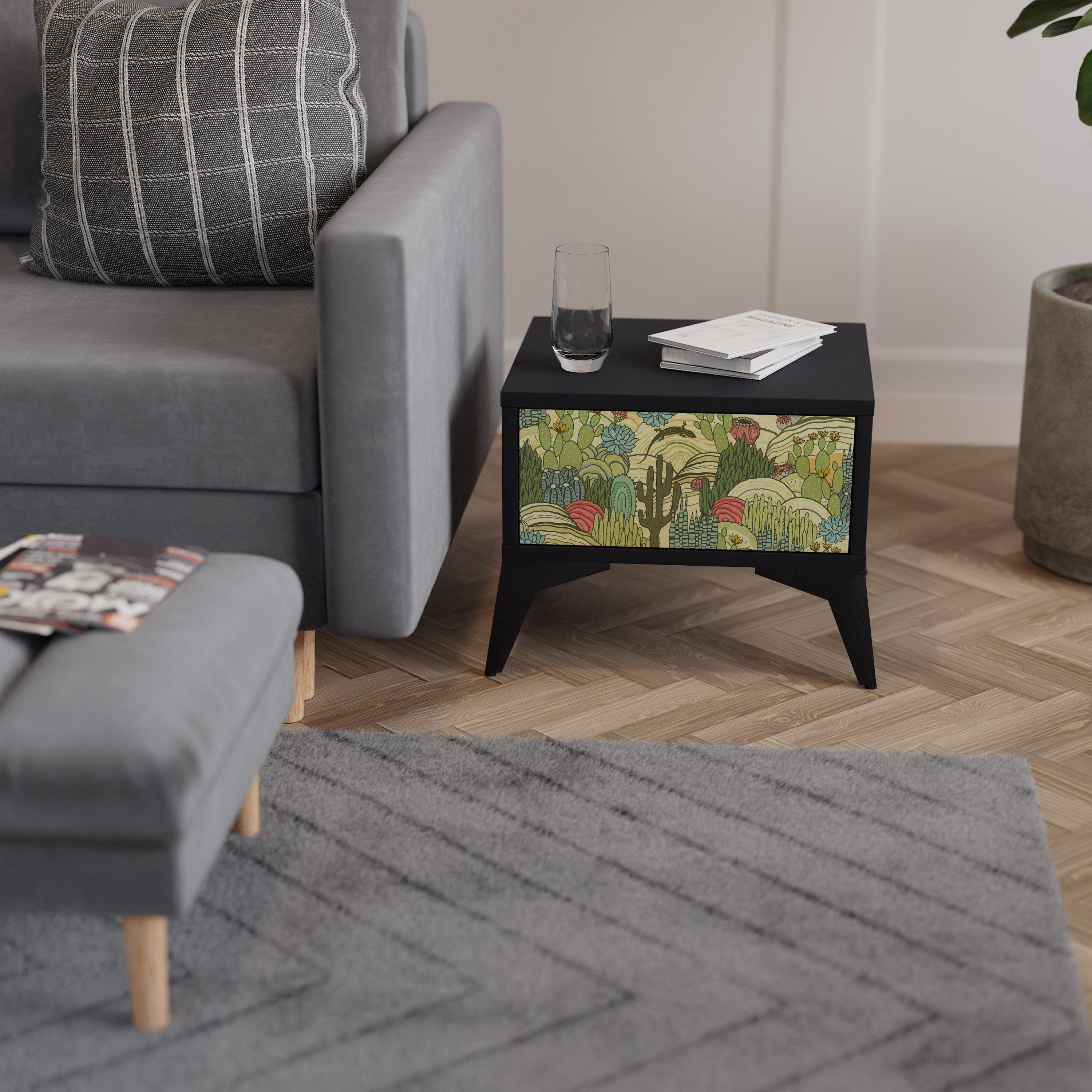 SUCCULENTS KALEIDOSCOPE Mesa de Cabeceira em Acabamento Preto