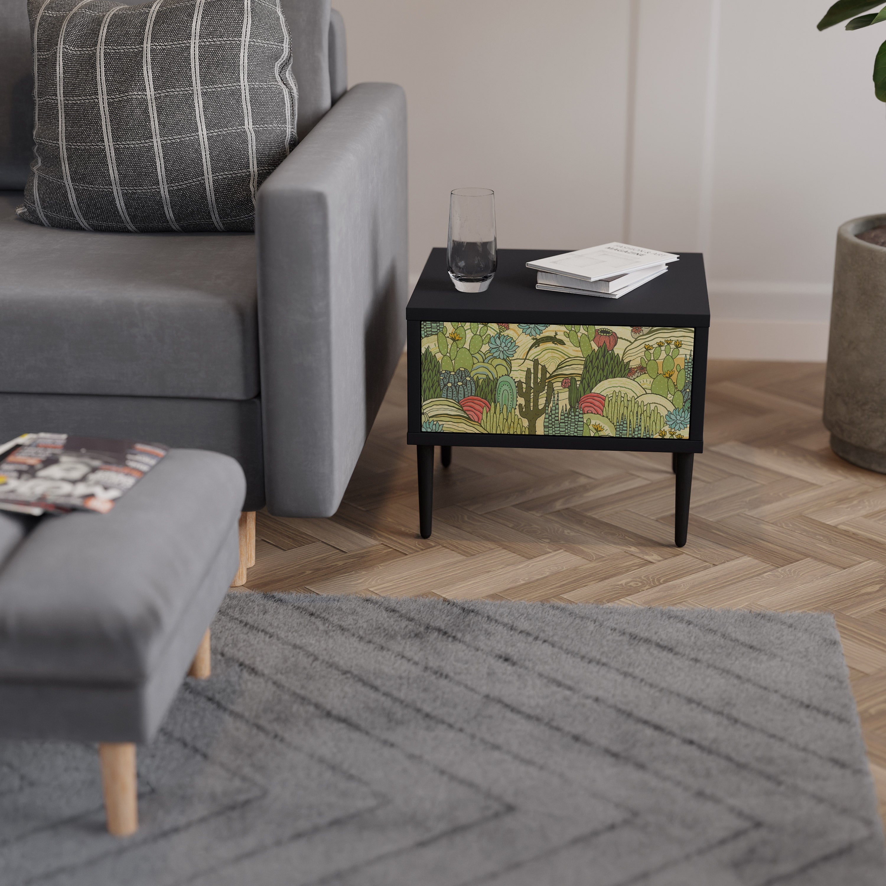 SUCCULENTS KALEIDOSCOPE Mesa de Cabeceira em Acabamento Preto