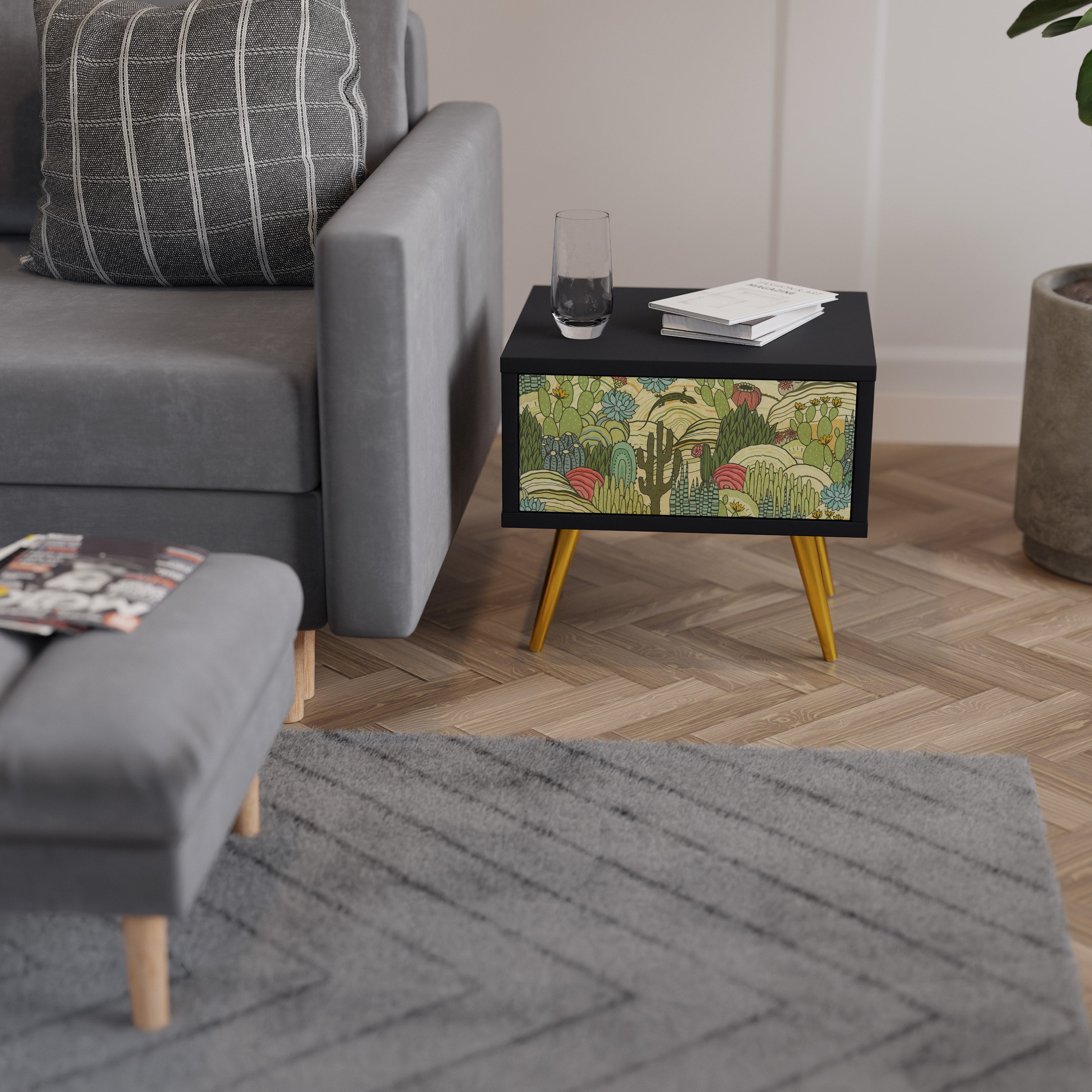 SUCCULENTS KALEIDOSCOPE Mesa de Cabeceira em Acabamento Preto