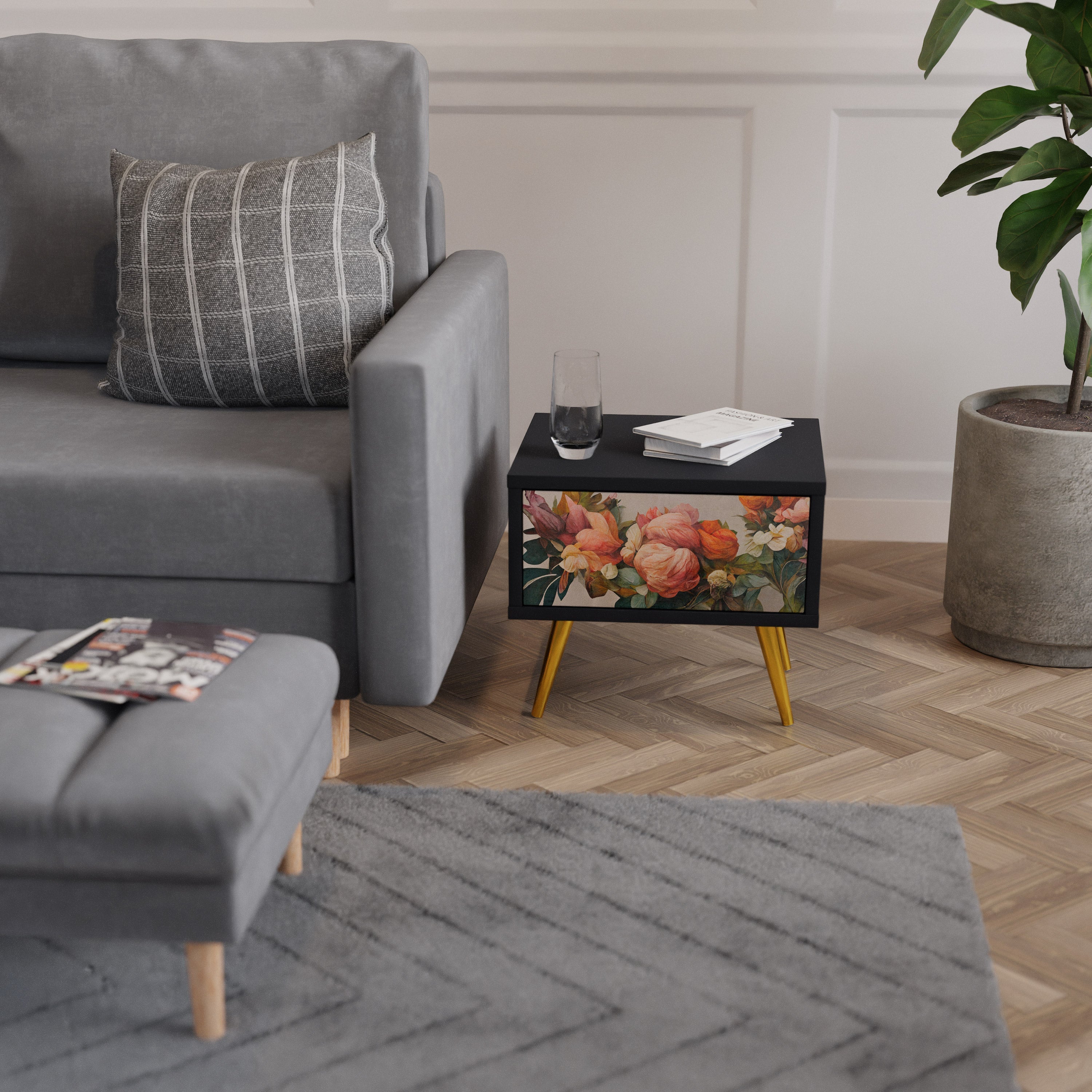 STYLISH BEAUTY Mesa de Cabeceira em Acabamento Preto