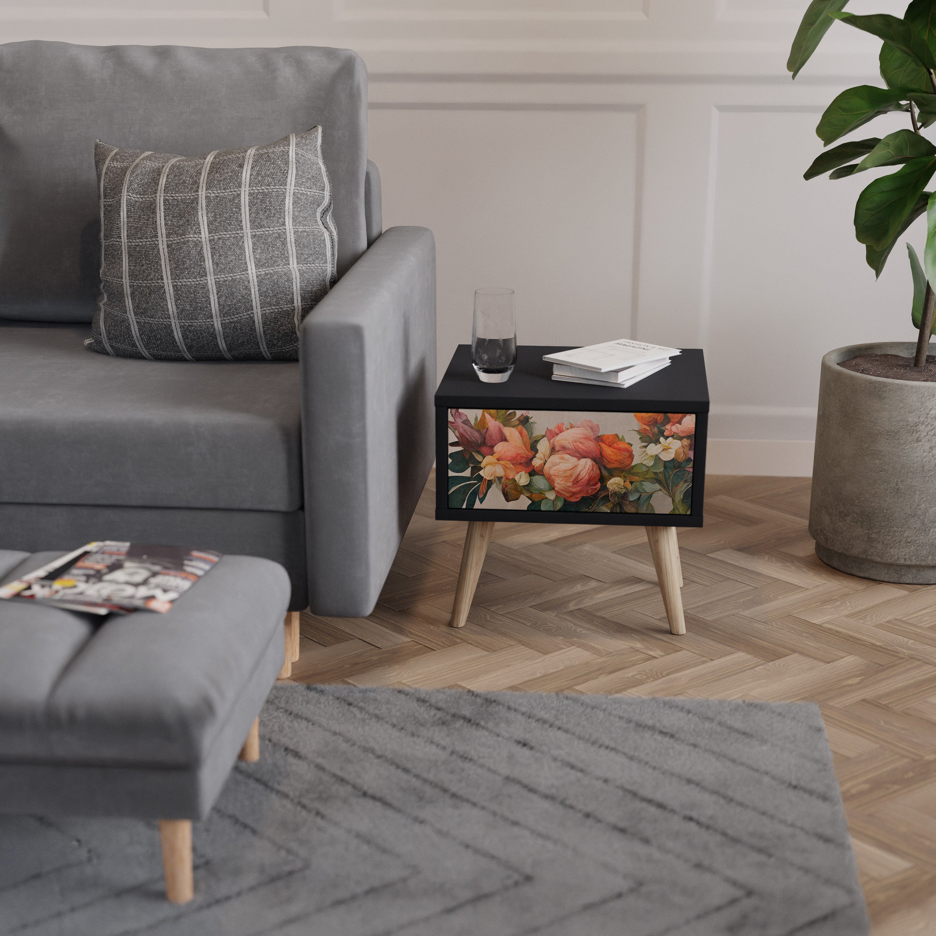 STYLISH BEAUTY Mesa de Cabeceira em Acabamento Preto