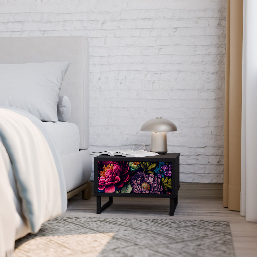 BLOOMING ELEGANCE Mesa de Cabeceira em Acabamento Preto