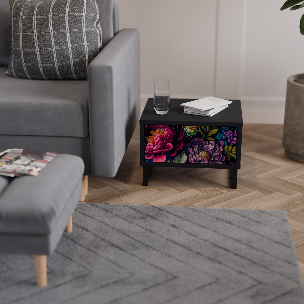 BLOOMING ELEGANCE Mesa de Cabeceira em Acabamento Preto