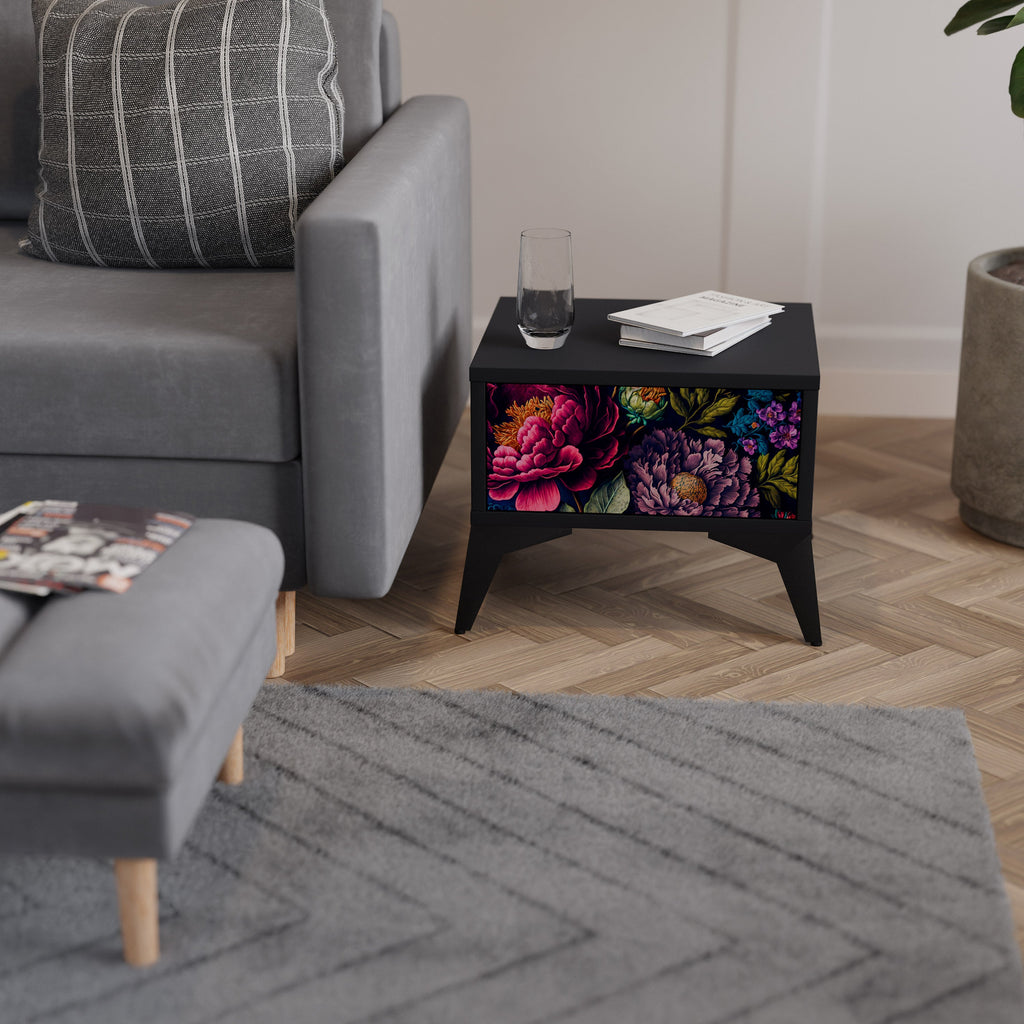 BLOOMING ELEGANCE Mesa de Cabeceira em Acabamento Preto