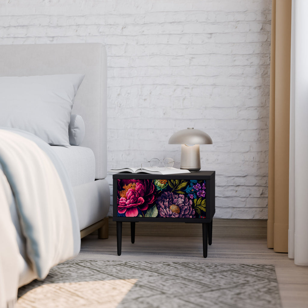 BLOOMING ELEGANCE Mesa de Cabeceira em Acabamento Preto