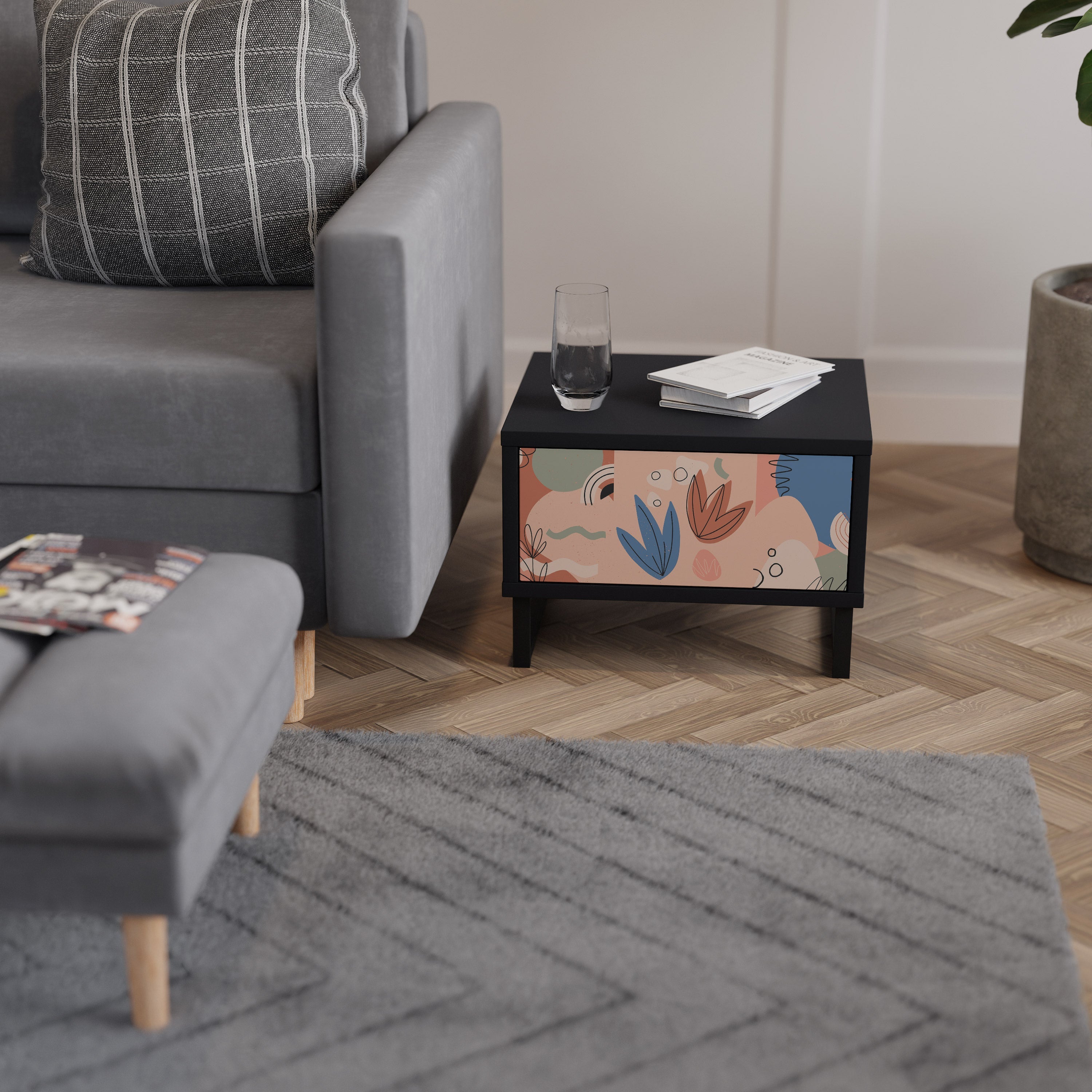 PASTEL DESTINY Mesa de Cabeceira em Acabamento Preto