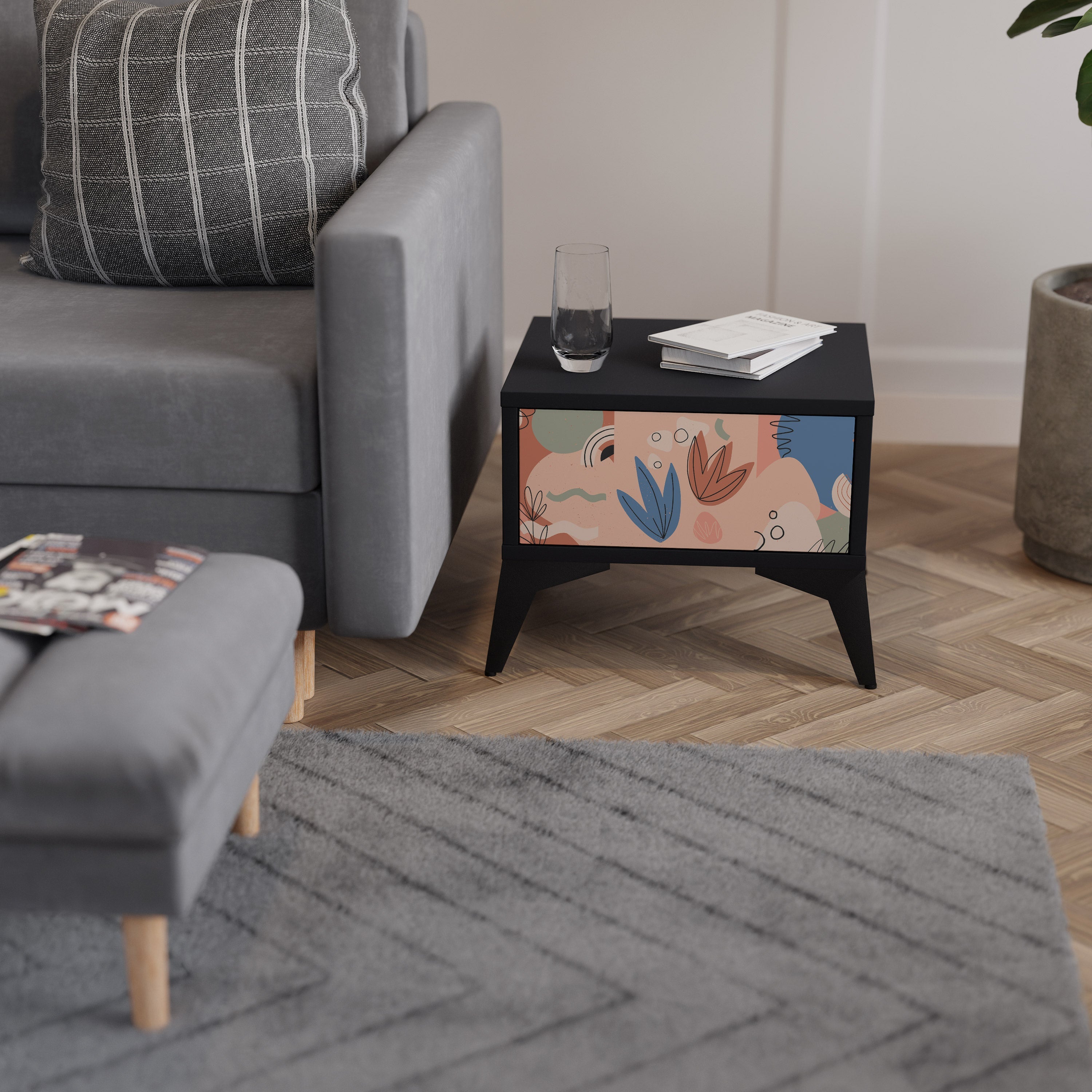 PASTEL DESTINY Mesa de Cabeceira em Acabamento Preto