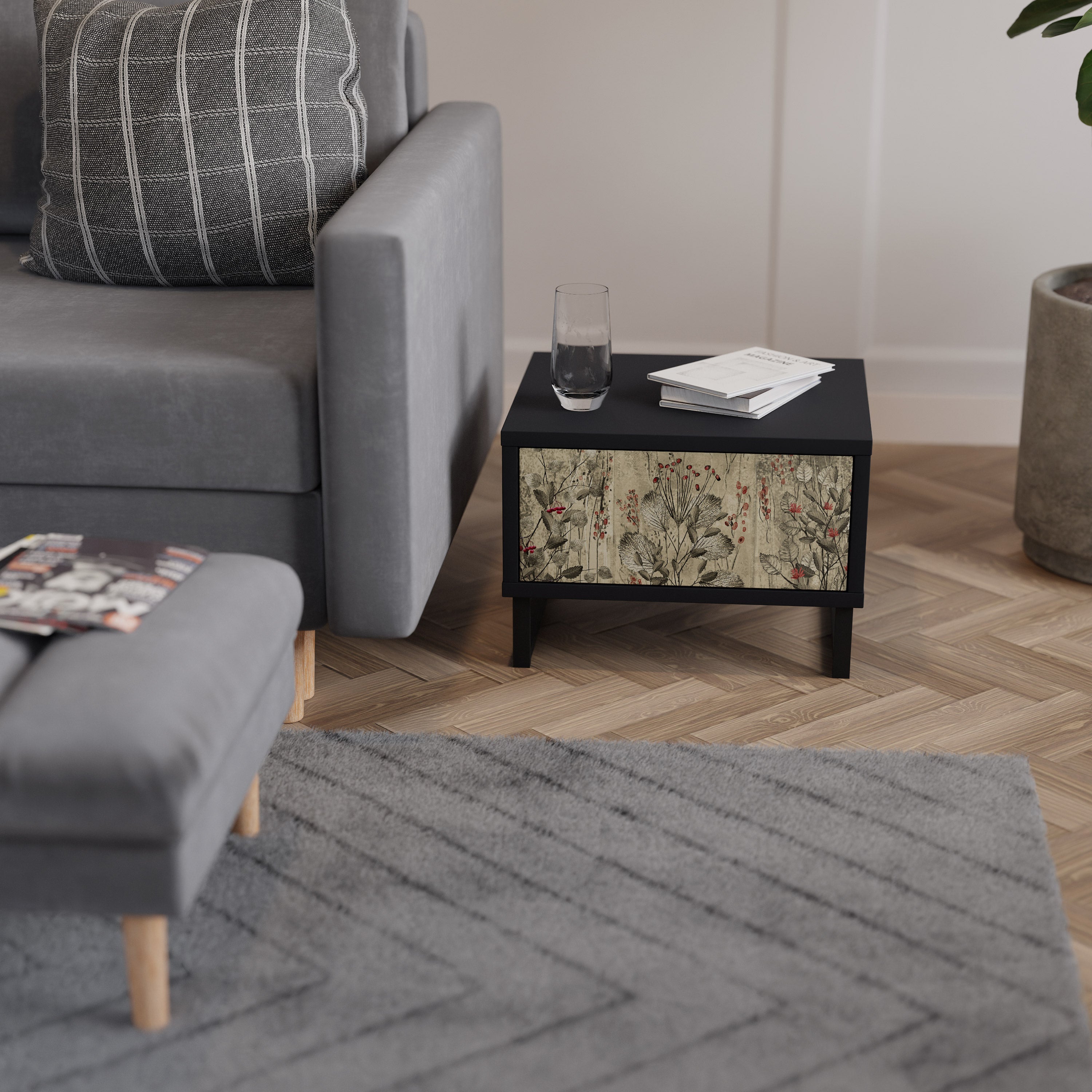 HERBAL GRACE Mesa de Cabeceira em Acabamento Preto