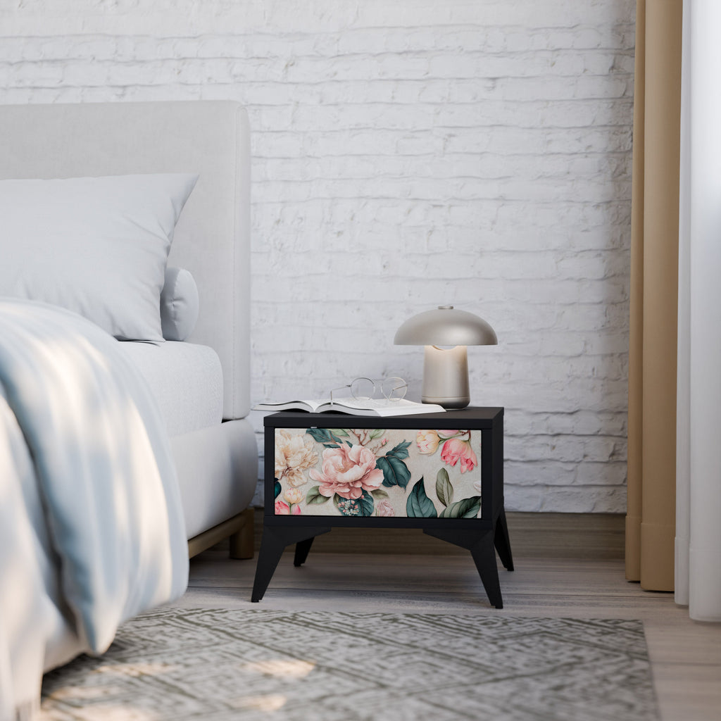 FLORAL GRACE Mesa de Cabeceira em Acabamento Preto