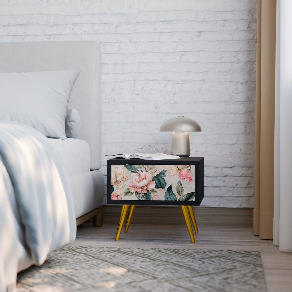 FLORAL GRACE Mesa de Cabeceira em Acabamento Preto