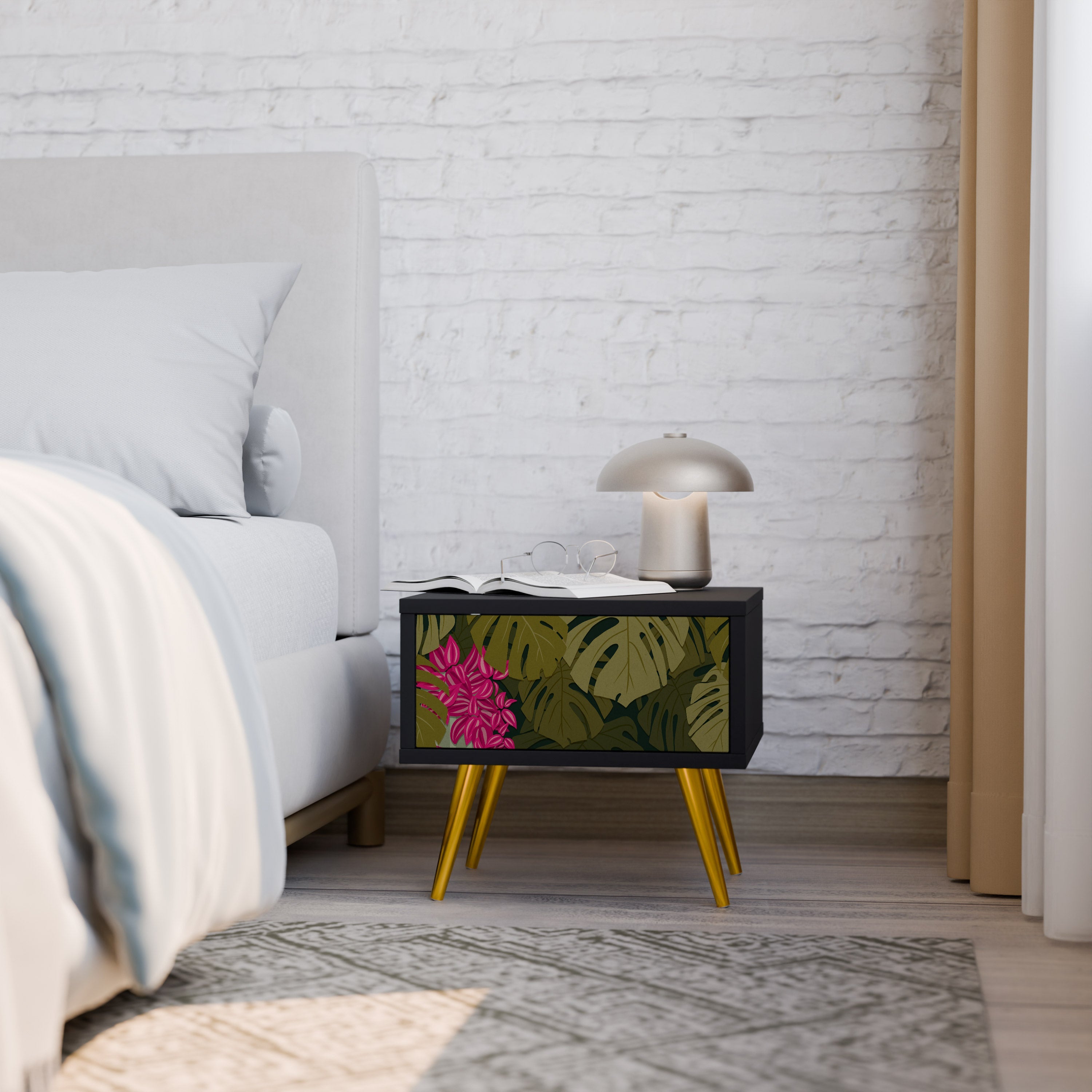 TROPICAL BEAUTY Mesa de Cabeceira em Acabamento Preto