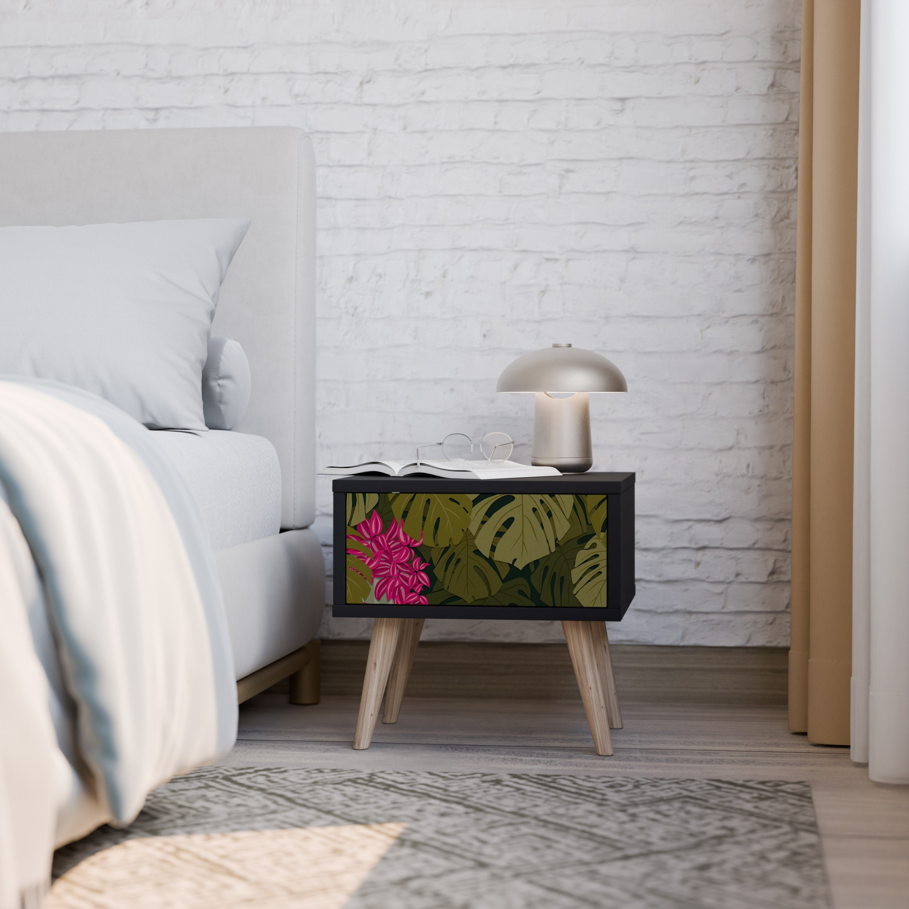 TROPICAL BEAUTY Mesa de Cabeceira em Acabamento Preto