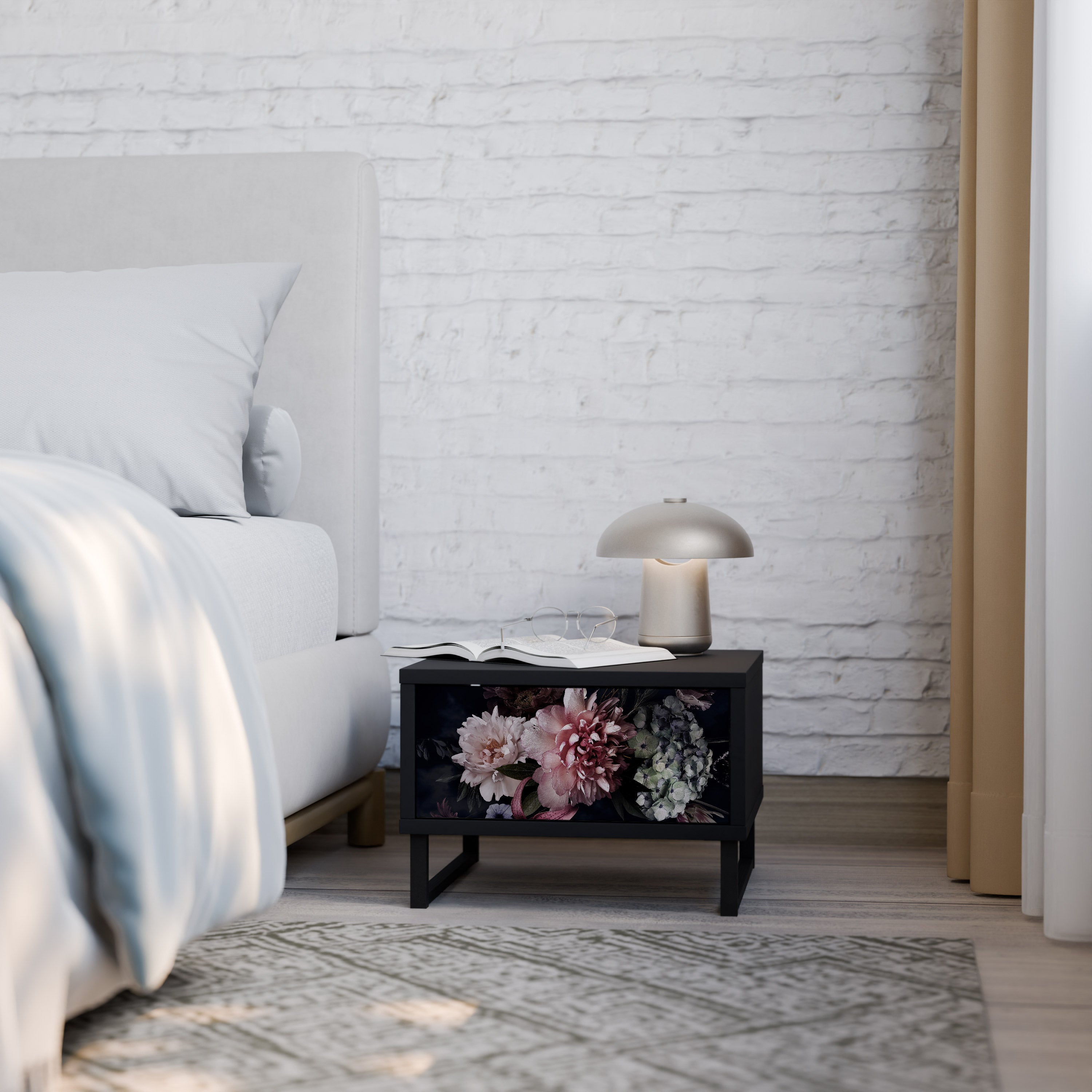 PURE BLOSSOM Mesa de Cabeceira em Acabamento Preto