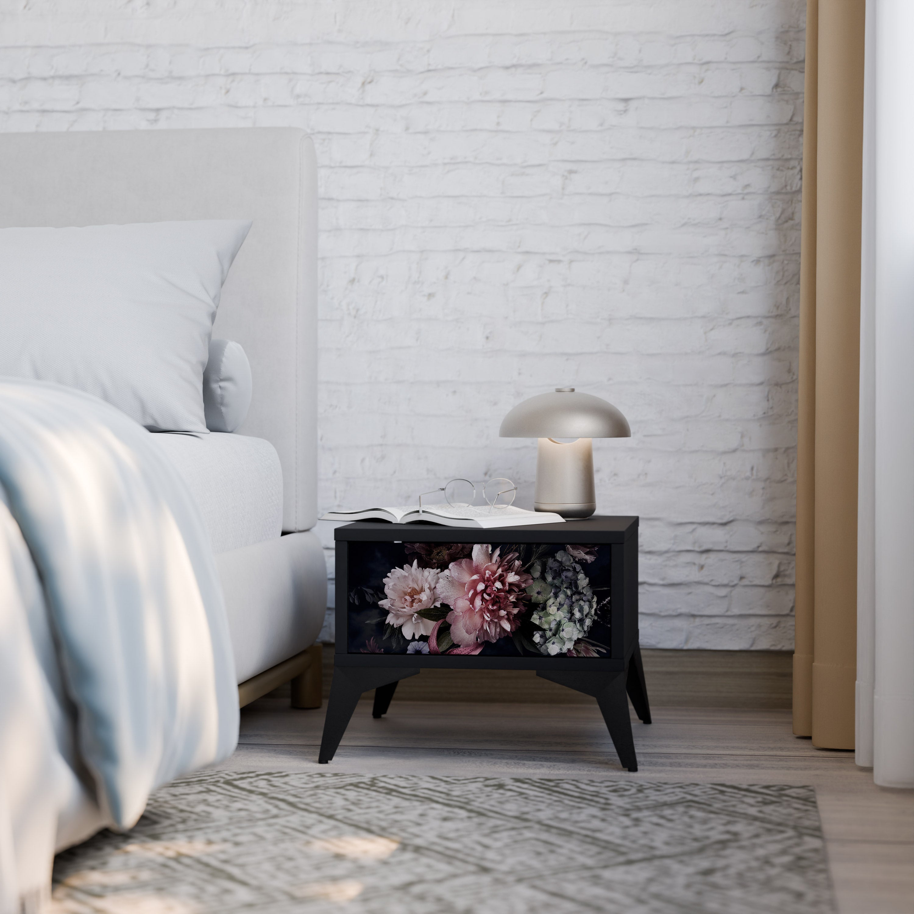PURE BLOSSOM Mesa de Cabeceira em Acabamento Preto