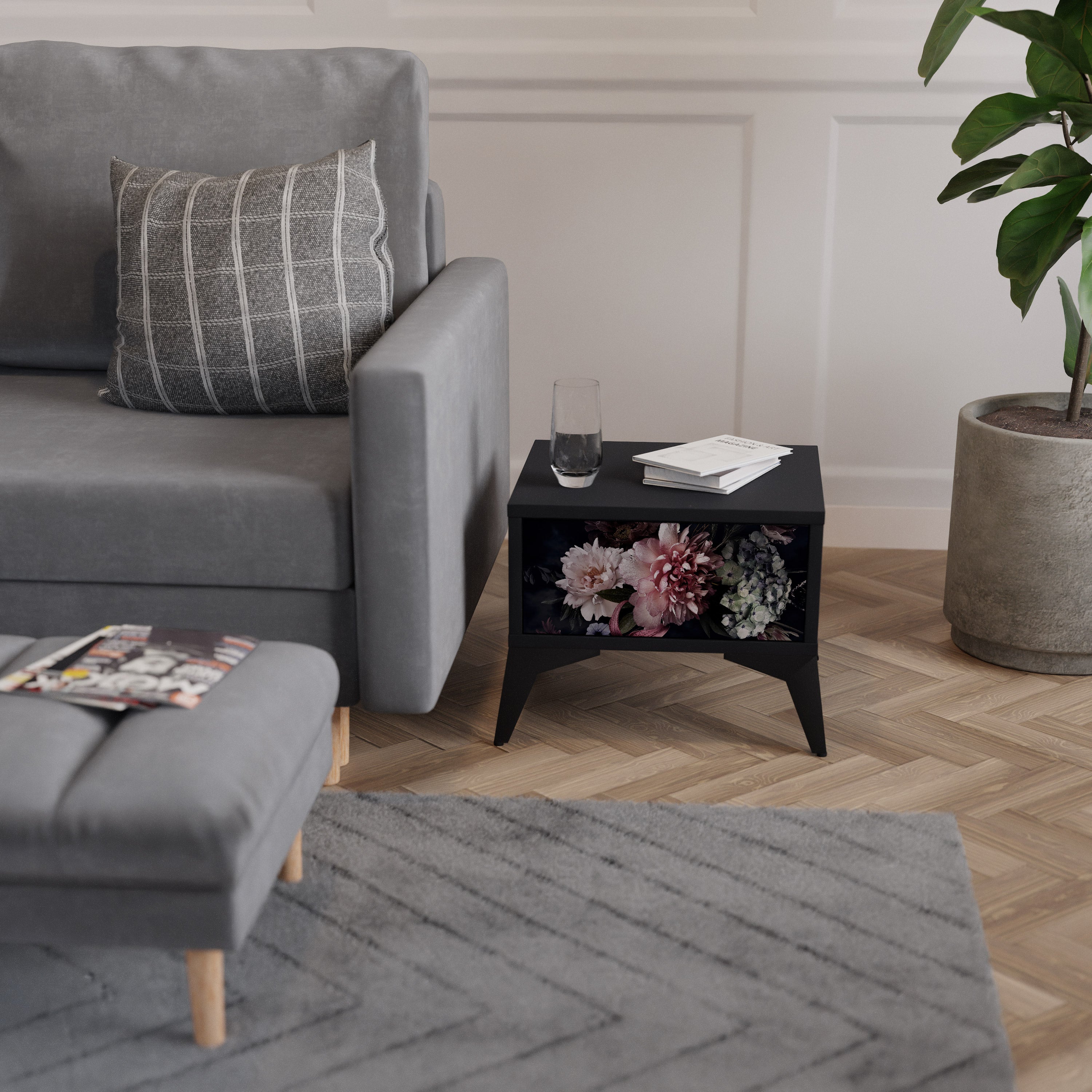 PURE BLOSSOM Mesa de Cabeceira em Acabamento Preto