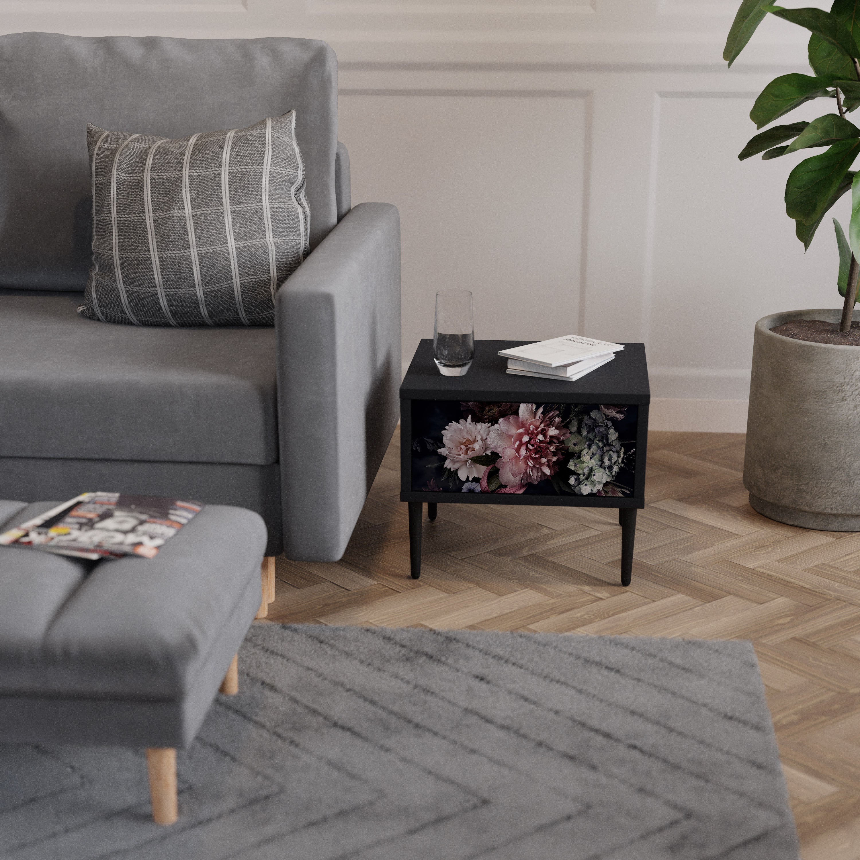 PURE BLOSSOM Mesa de Cabeceira em Acabamento Preto