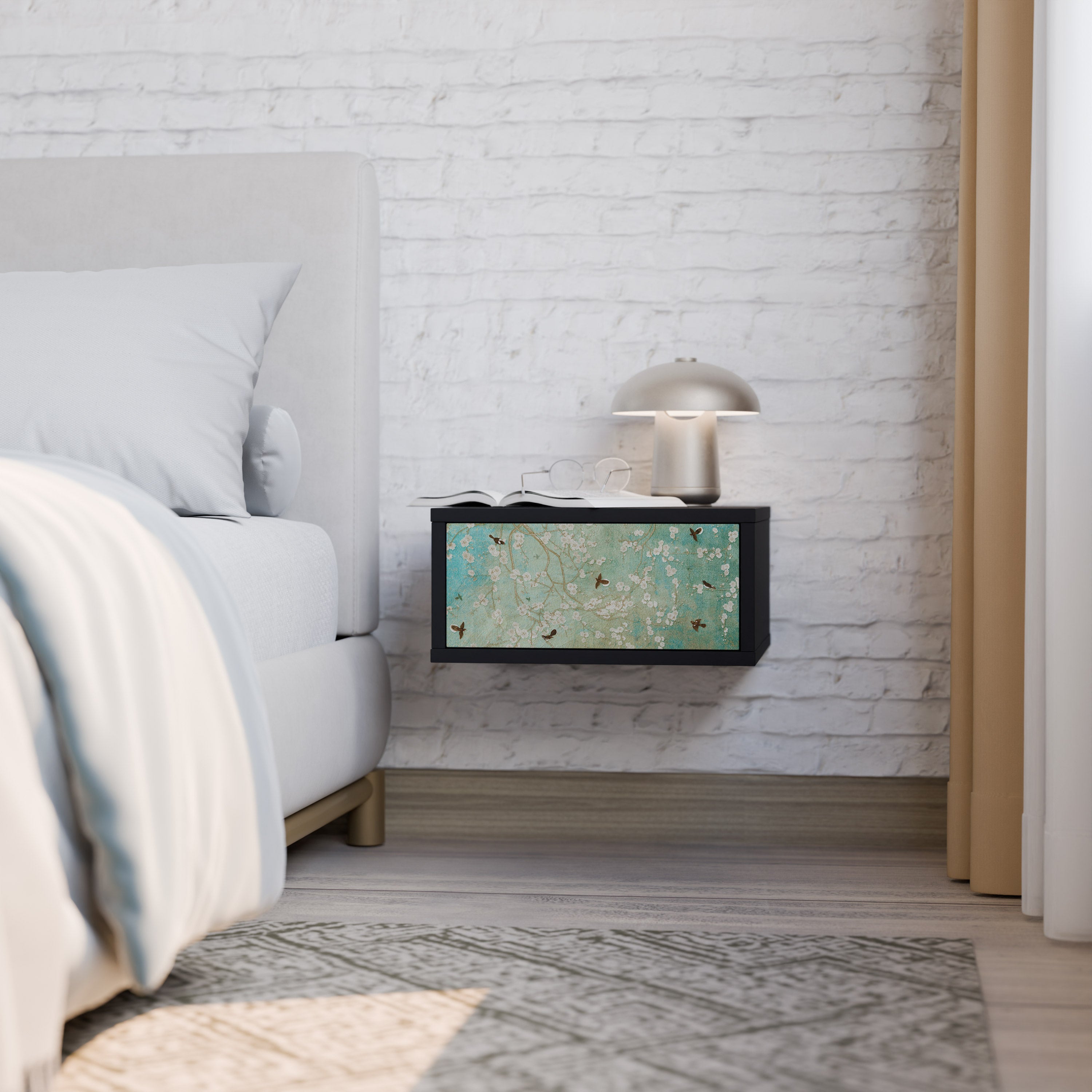 BLOOMING CHARM Nightstand in Black Finish