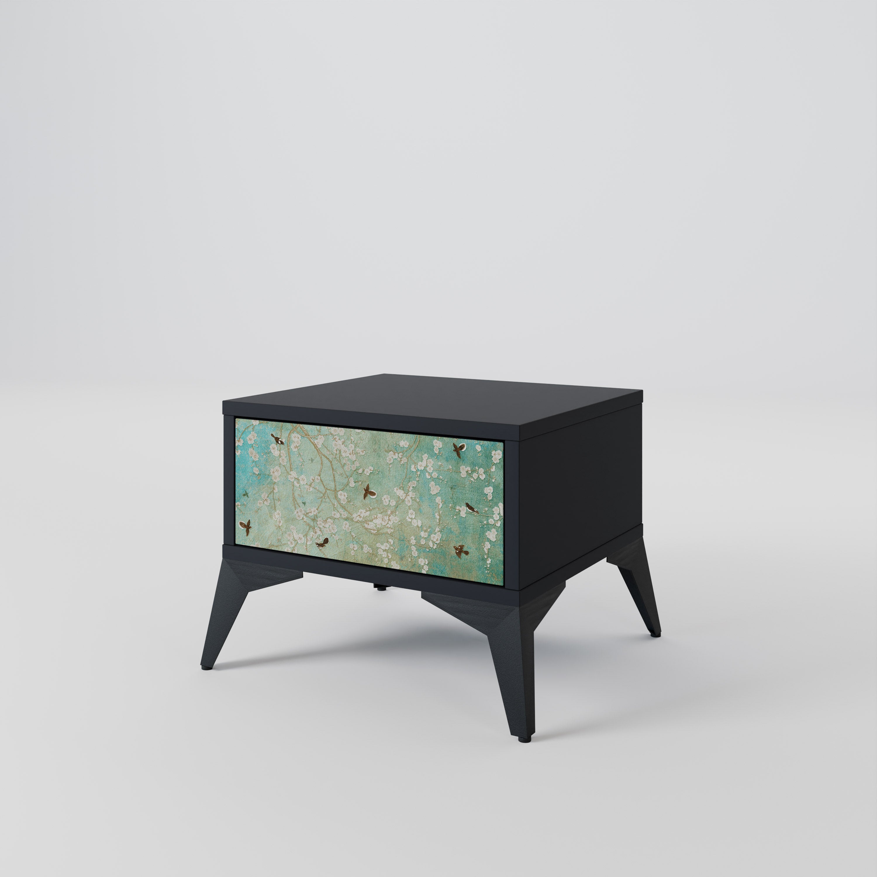 BLOOMING CHARM Nightstand in Black Finish