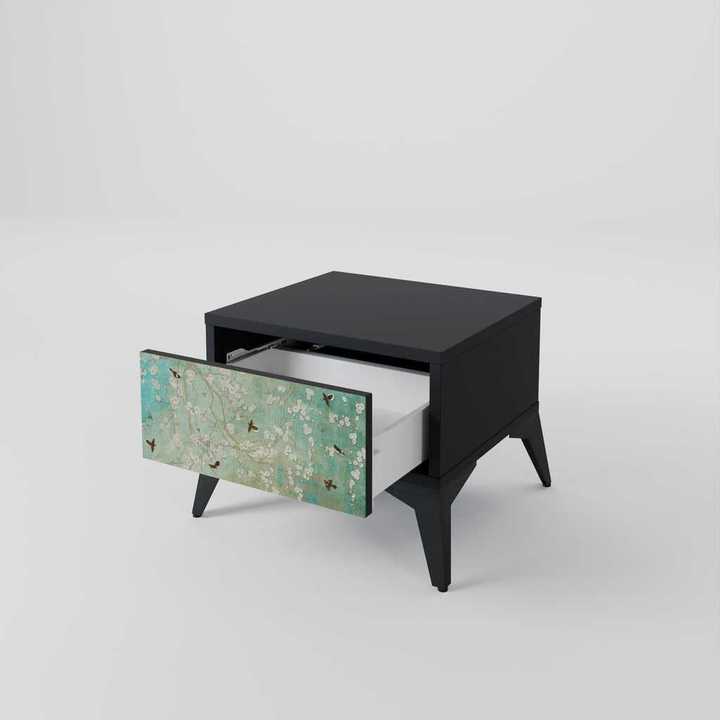BLOOMING CHARM Nightstand in Black Finish
