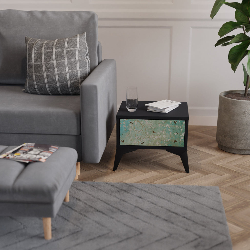 BLOOMING CHARM Nightstand in Black Finish