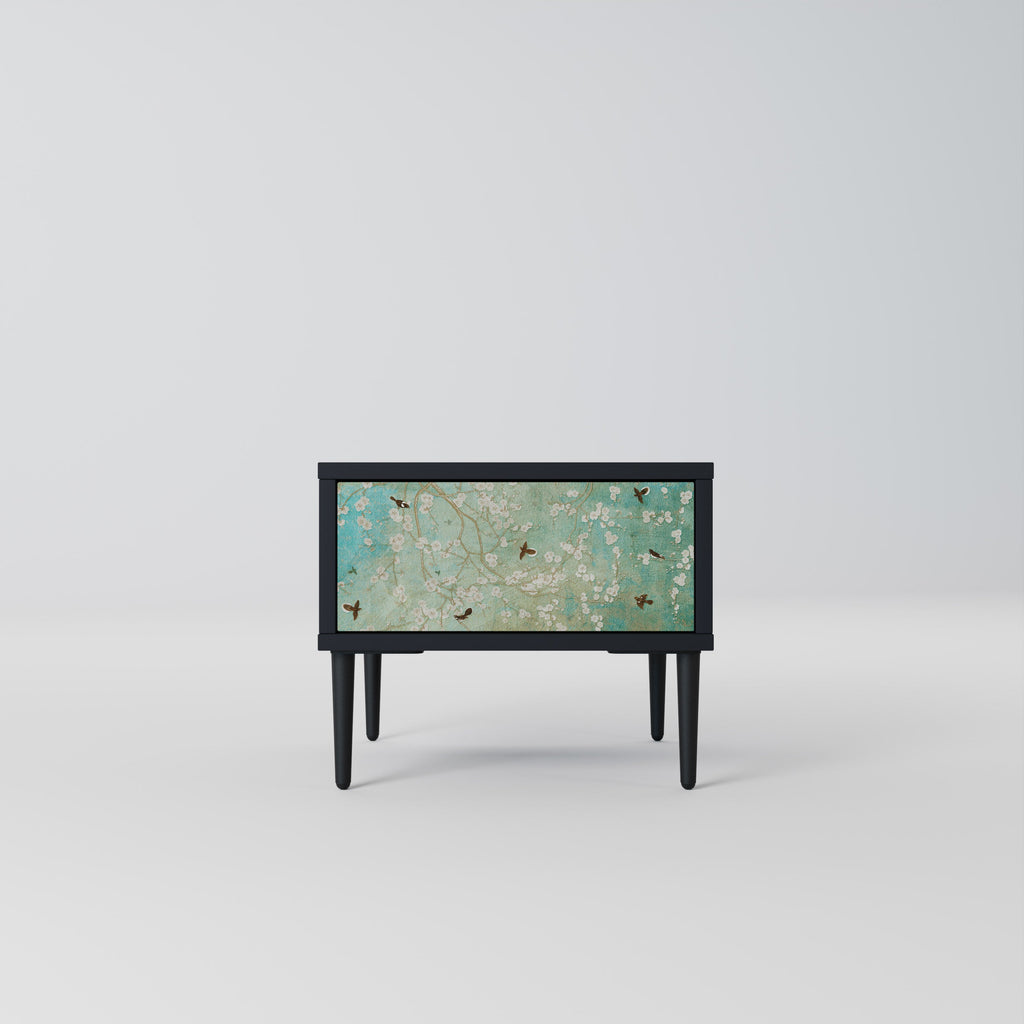 BLOOMING CHARM Nightstand in Black Finish