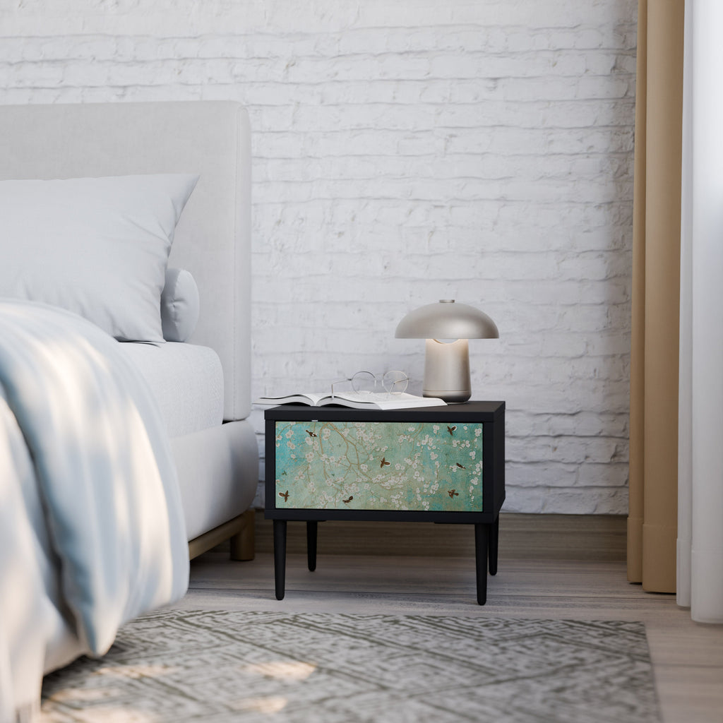 BLOOMING CHARM Nightstand in Black Finish