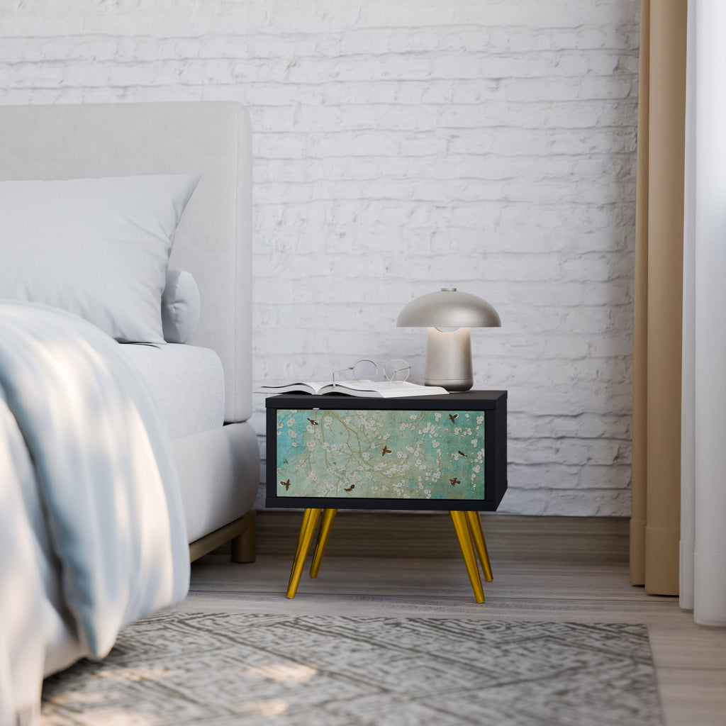 BLOOMING CHARM Nightstand in Black Finish