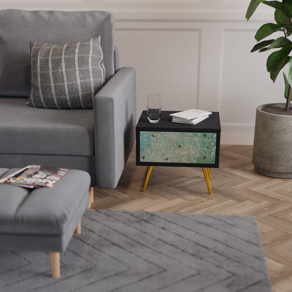 BLOOMING CHARM Nightstand in Black Finish