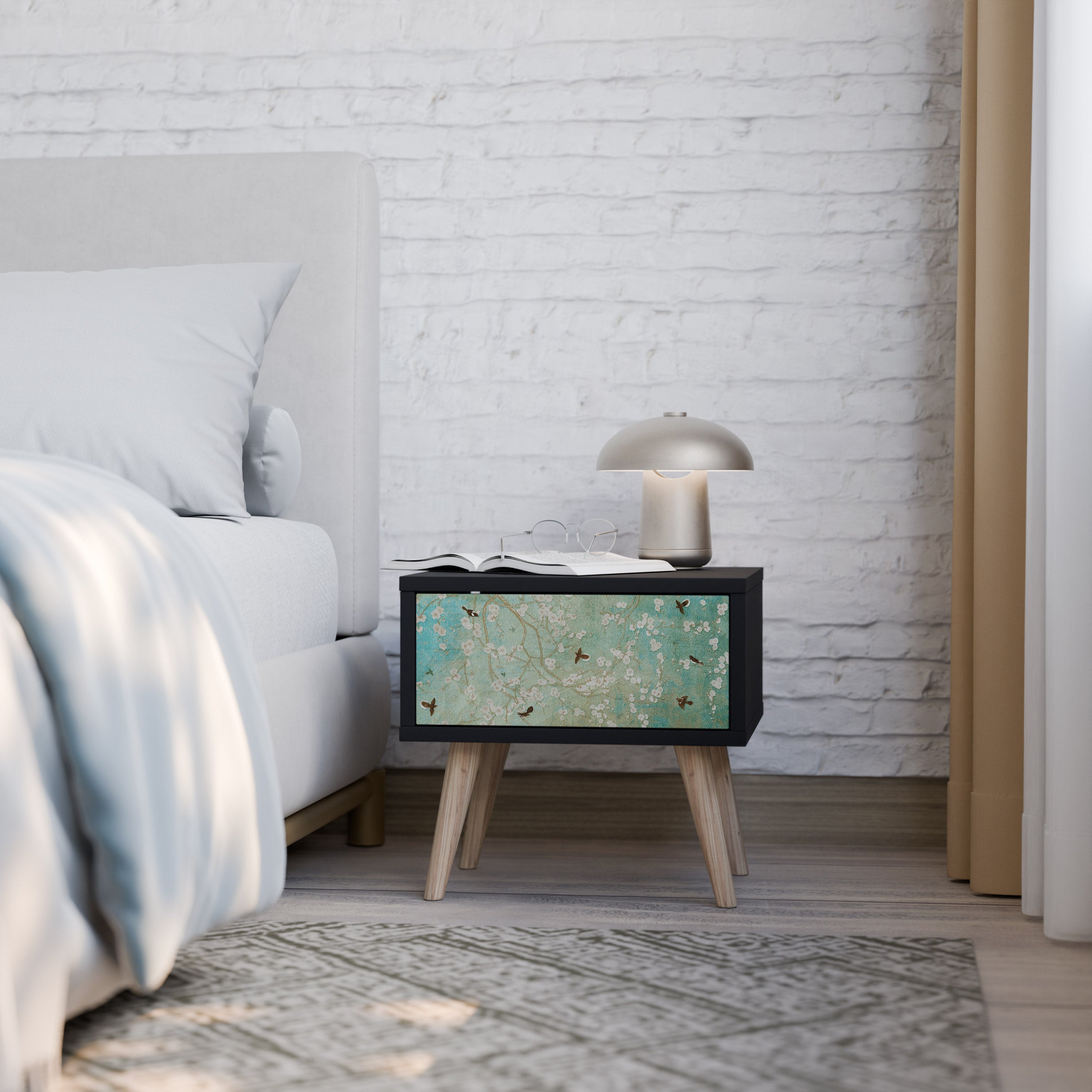 BLOOMING CHARM Nightstand in Black Finish