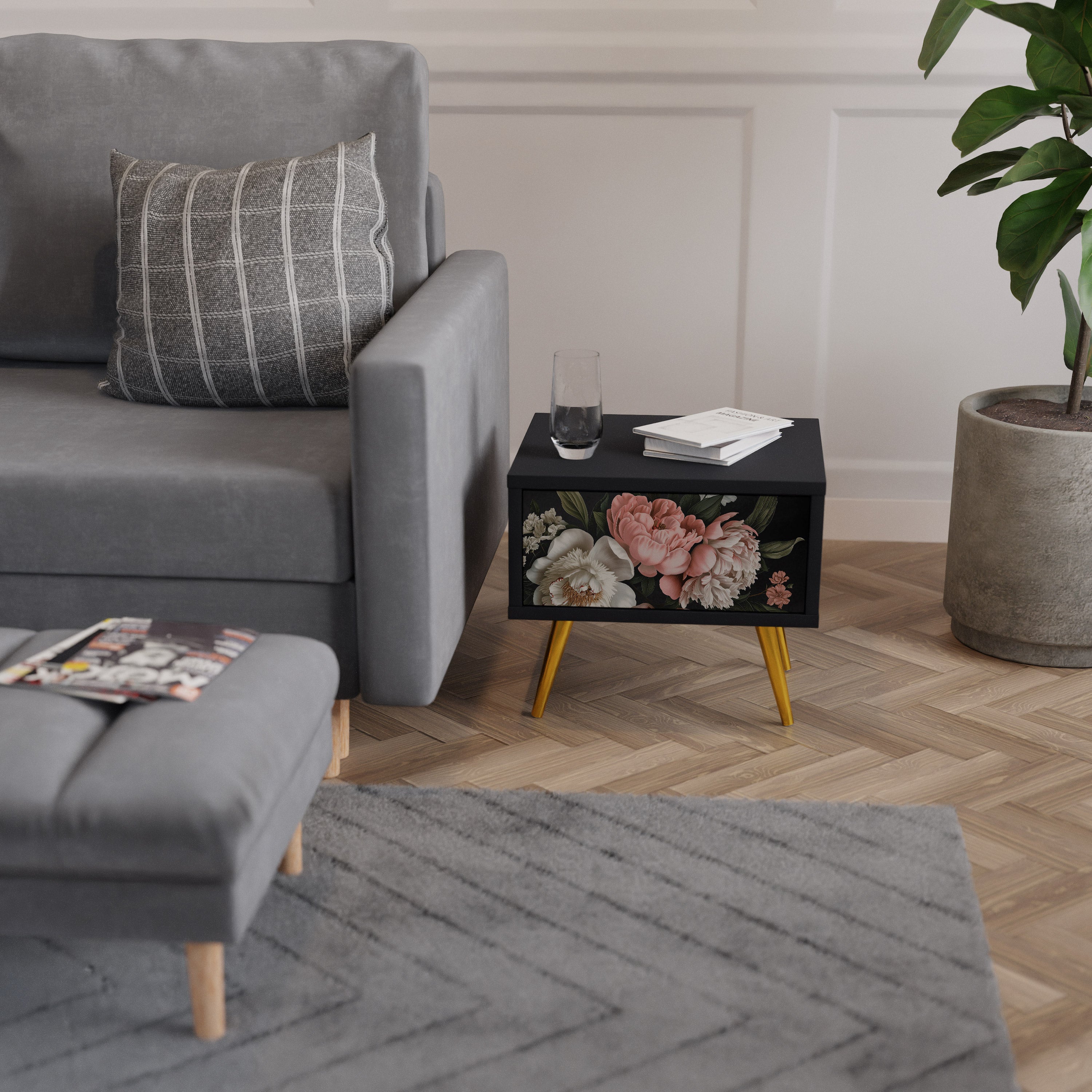 LUSH ELEGANCE Nightstand in Black Finish