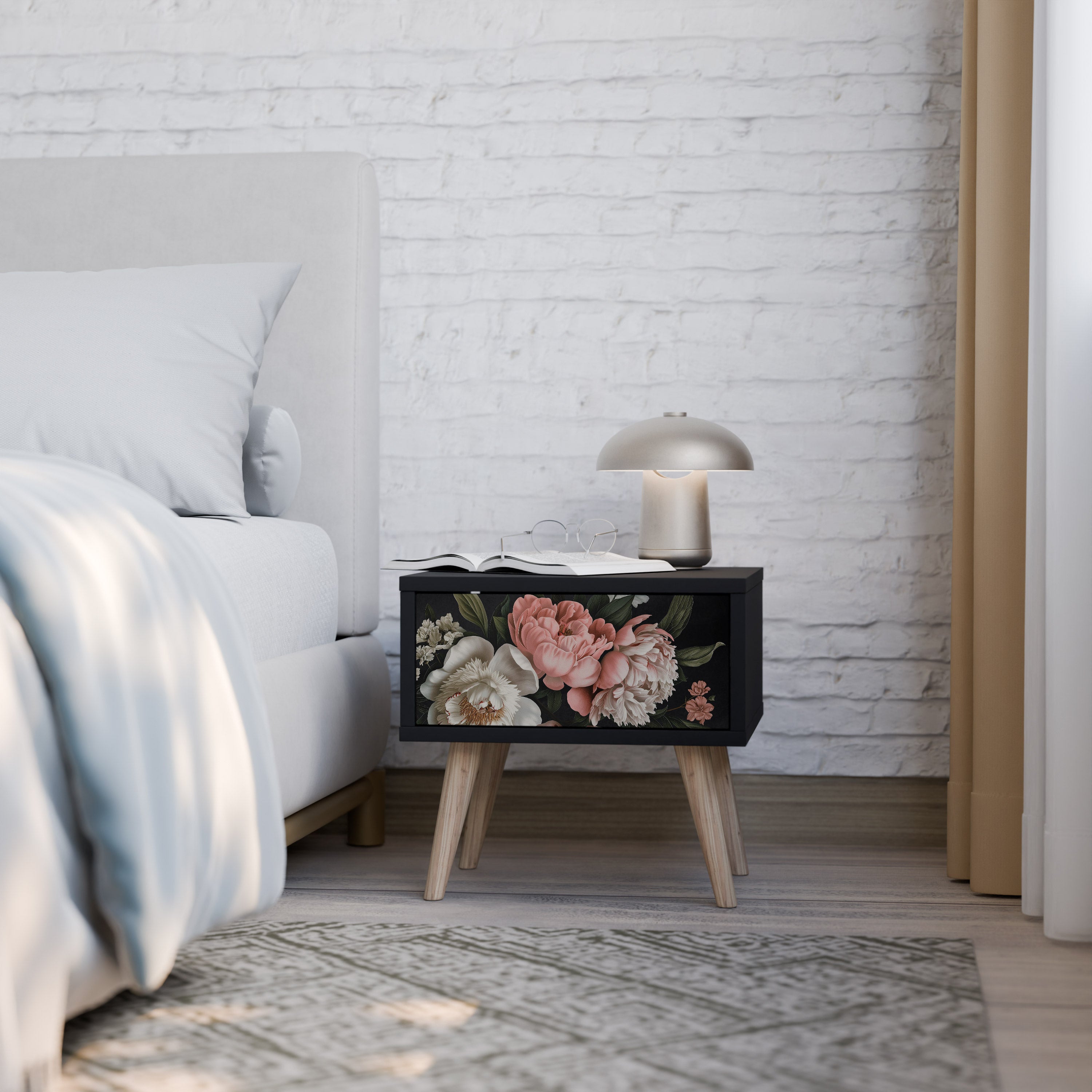 LUSH ELEGANCE Nightstand in Black Finish