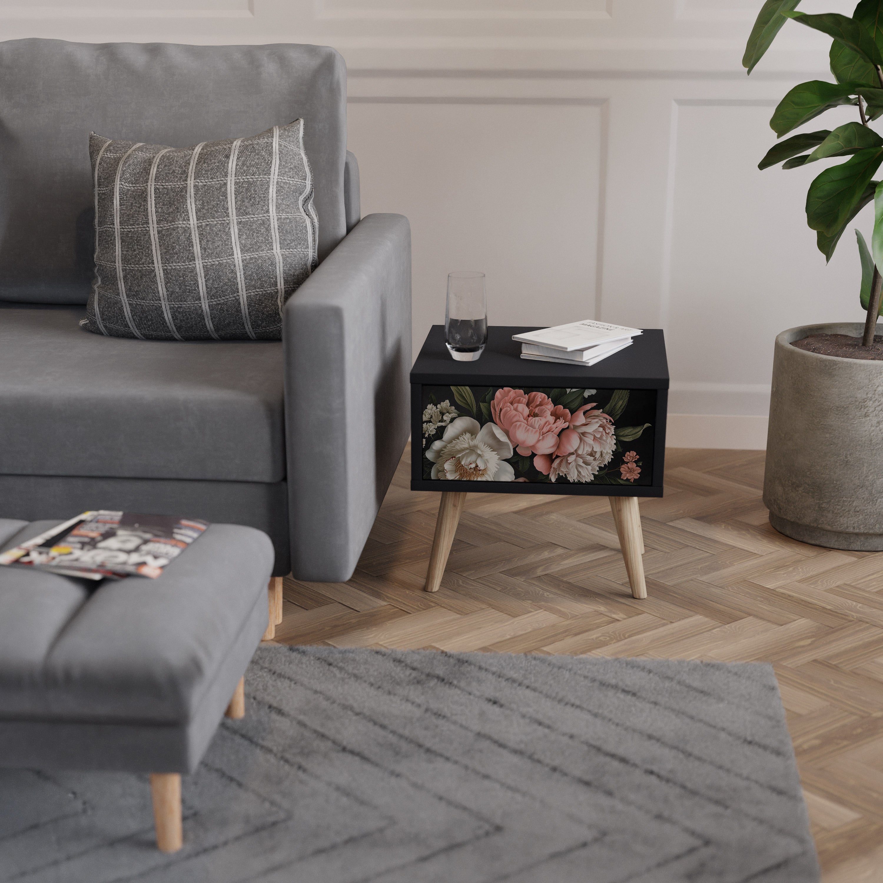 LUSH ELEGANCE Nightstand in Black Finish