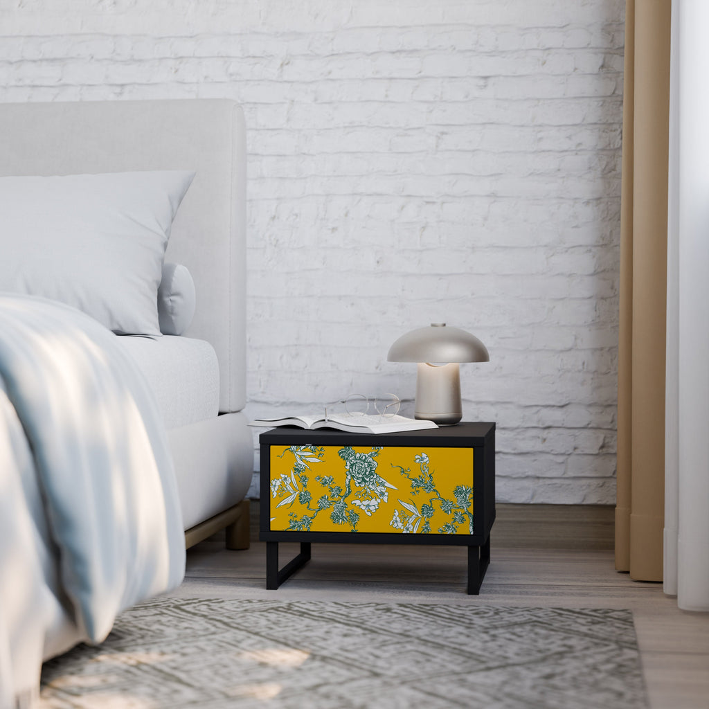 YELLOW CHINOISERIE Mesa de Cabeceira em Acabamento Preto