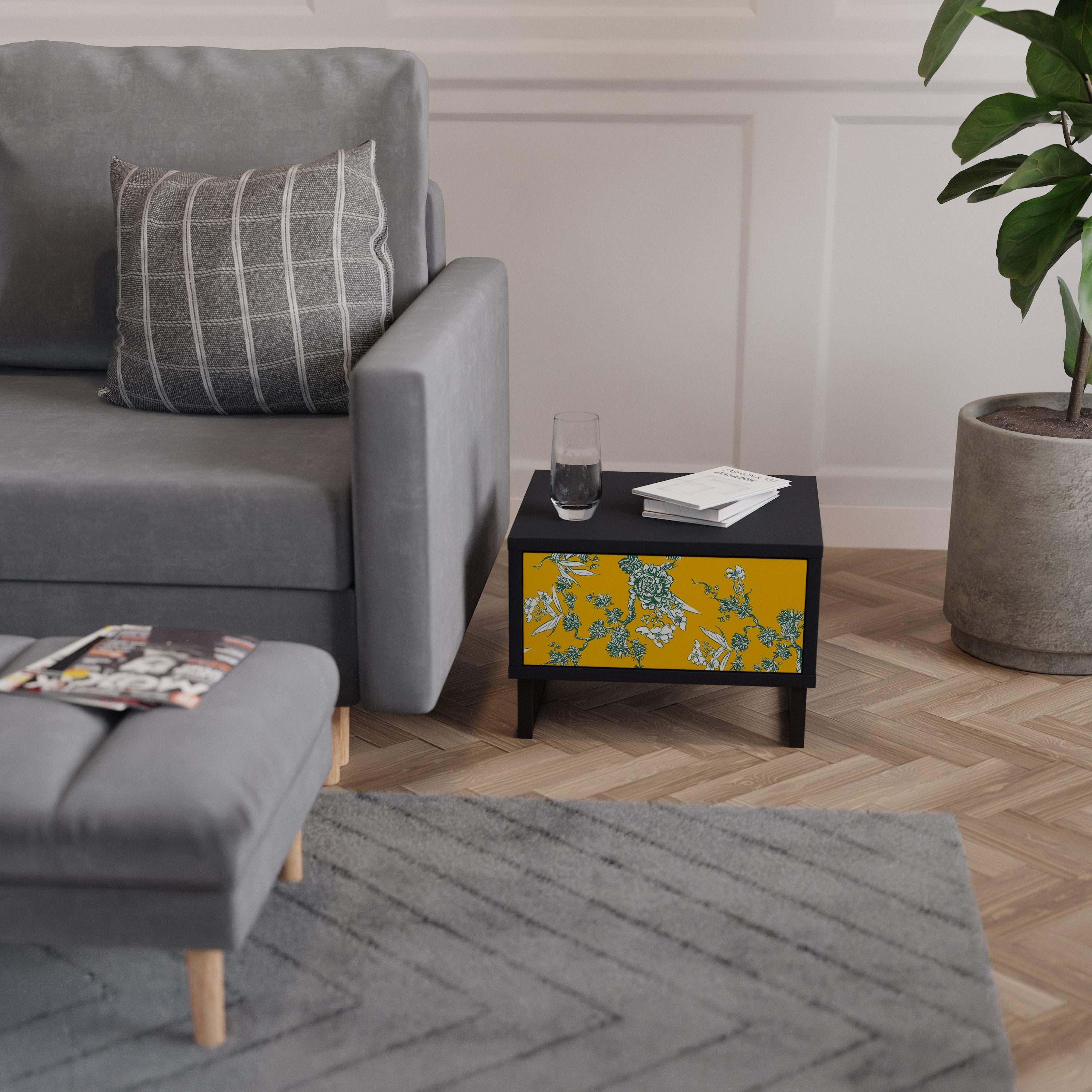 YELLOW CHINOISERIE Mesa de Cabeceira em Acabamento Preto