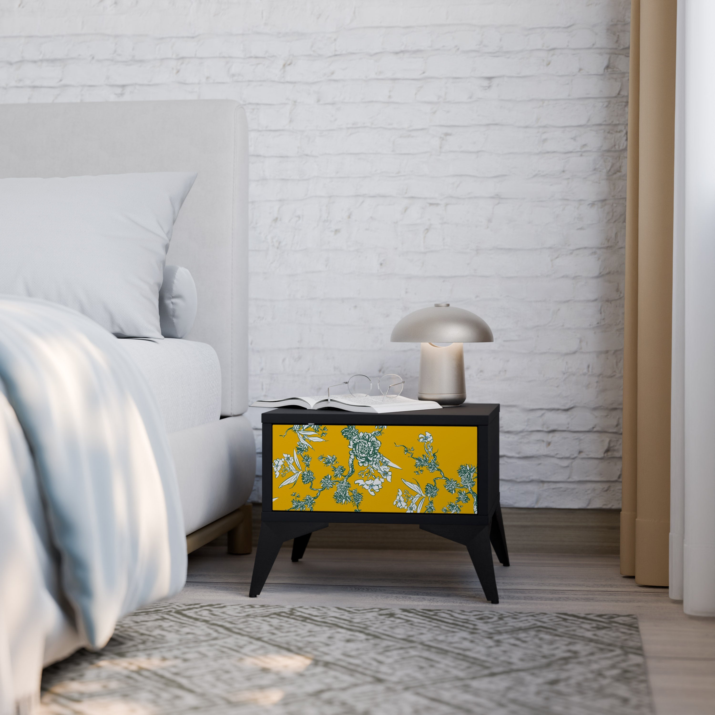 YELLOW CHINOISERIE Mesa de Cabeceira em Acabamento Preto