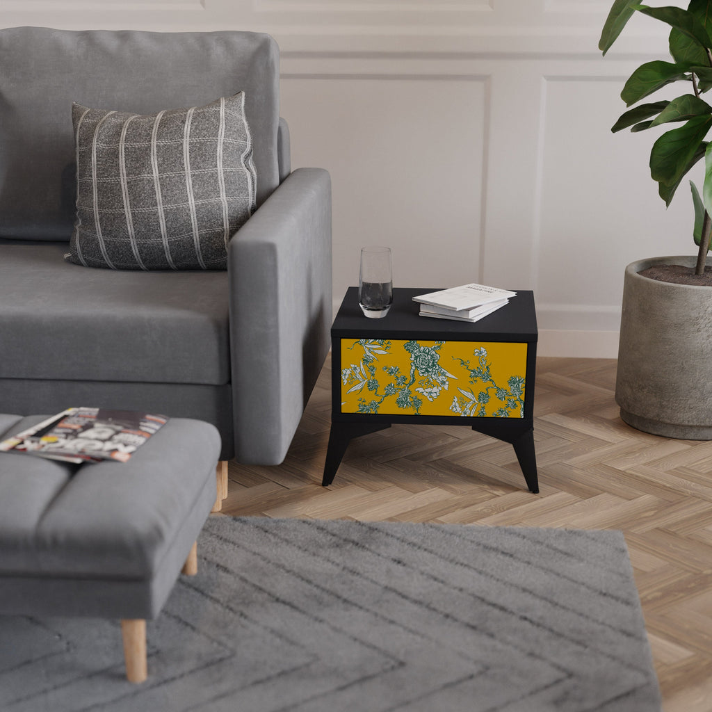 YELLOW CHINOISERIE Mesa de Cabeceira em Acabamento Preto