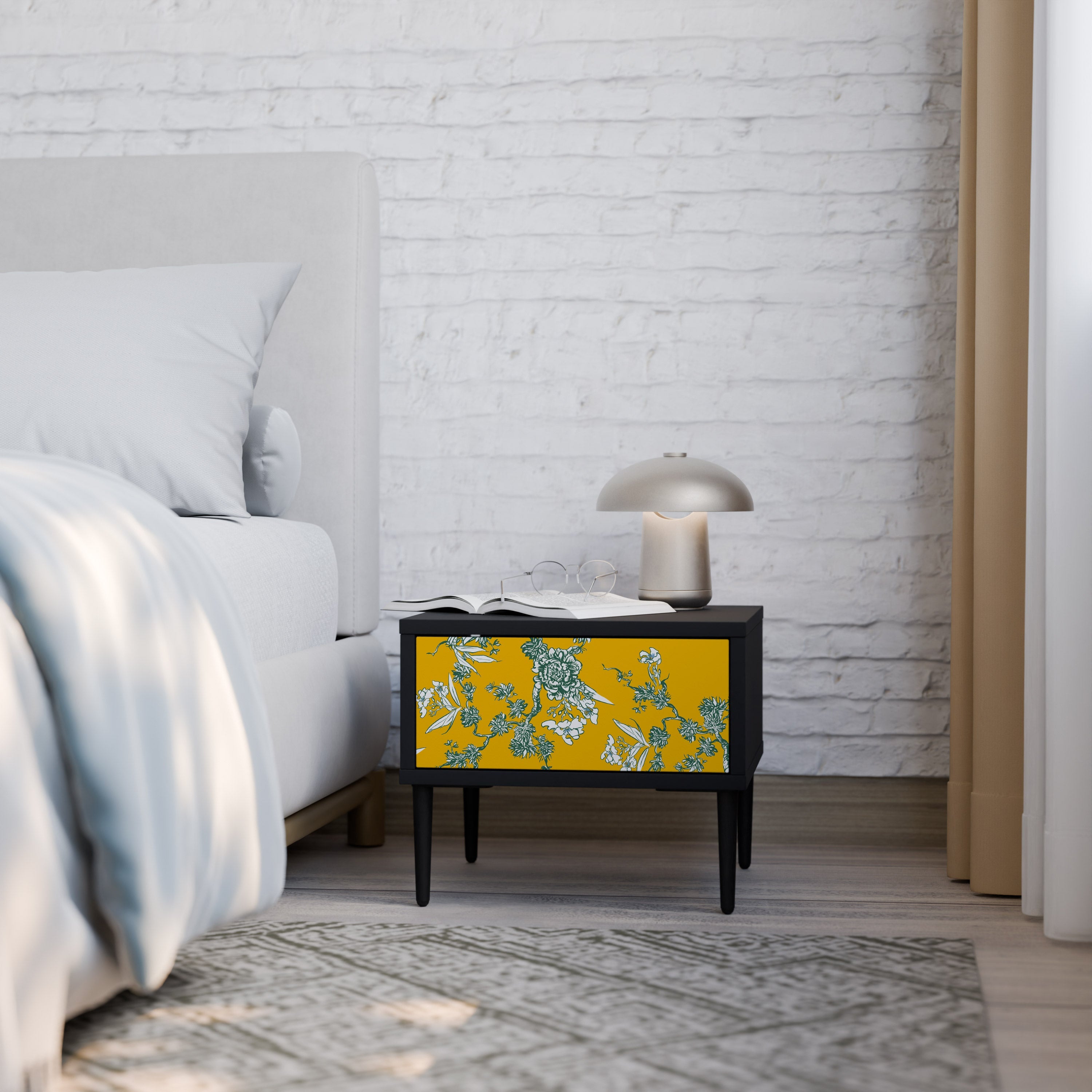 YELLOW CHINOISERIE Mesa de Cabeceira em Acabamento Preto