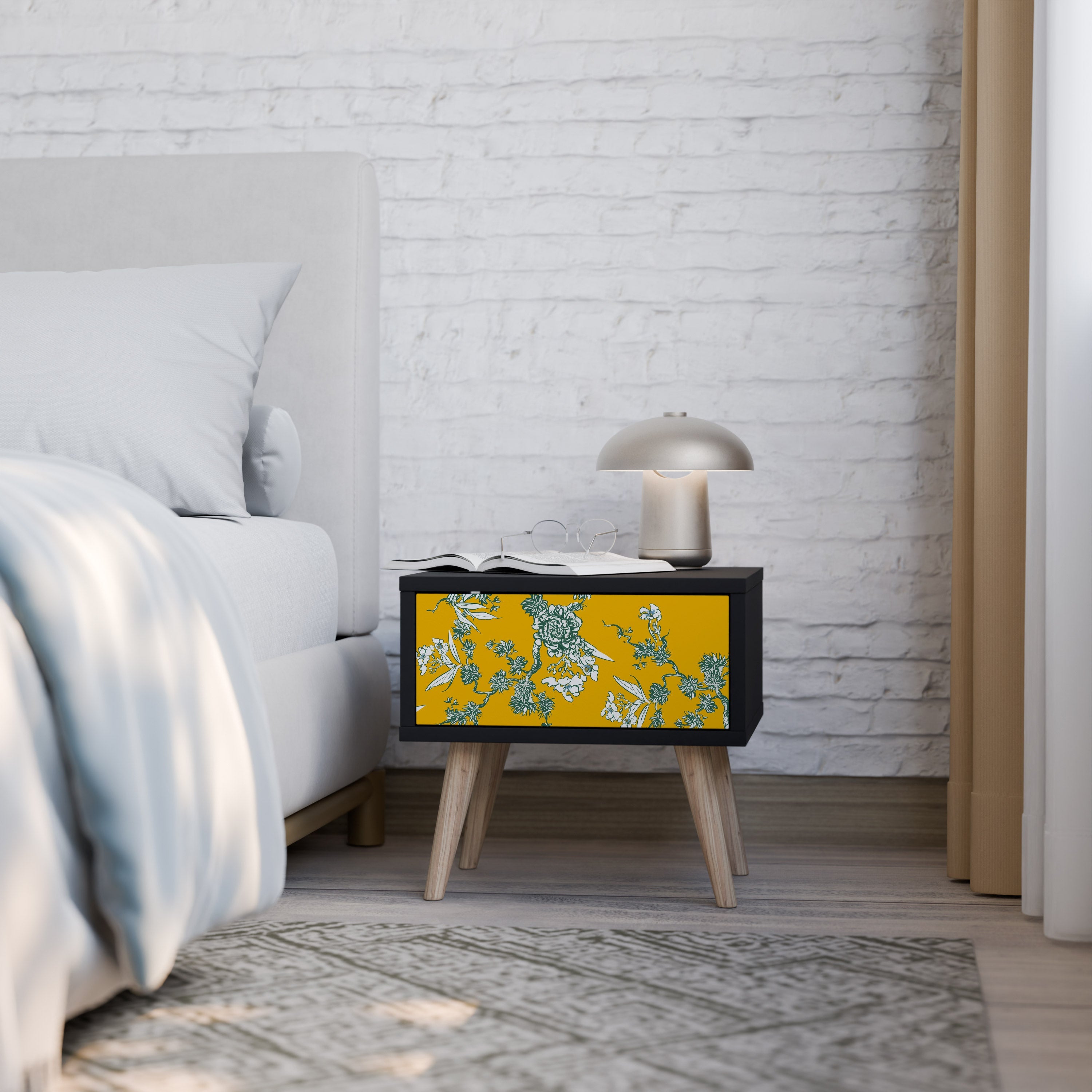 YELLOW CHINOISERIE Mesa de Cabeceira em Acabamento Preto