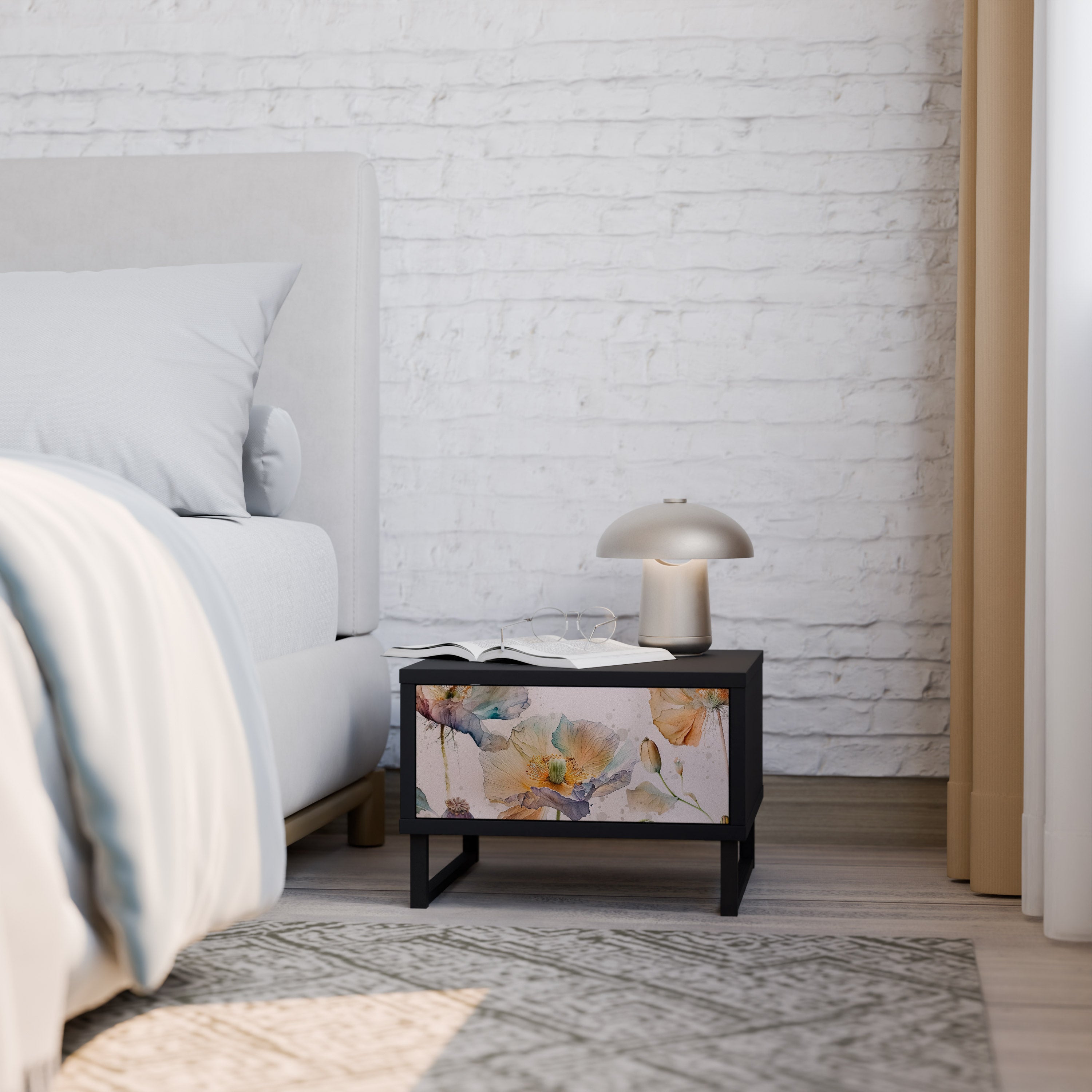 SOFTEN POPPY Mesa de Cabeceira em Acabamento Preto