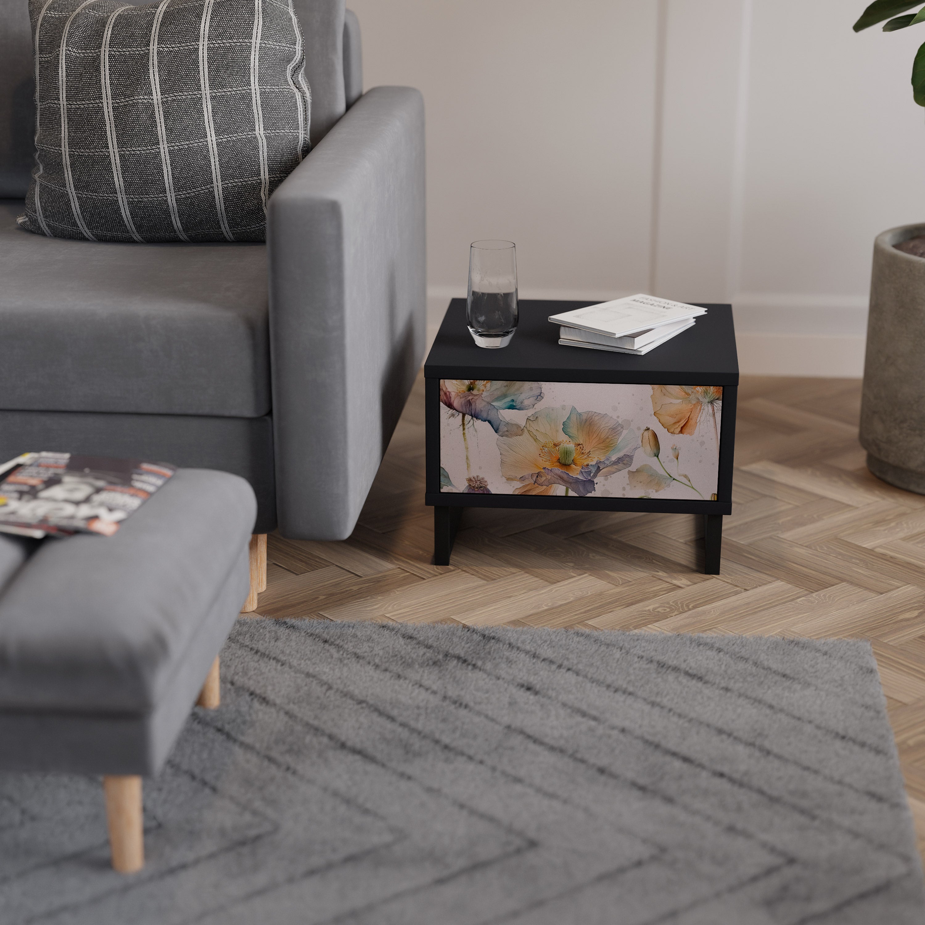 SOFTEN POPPY Mesa de Cabeceira em Acabamento Preto
