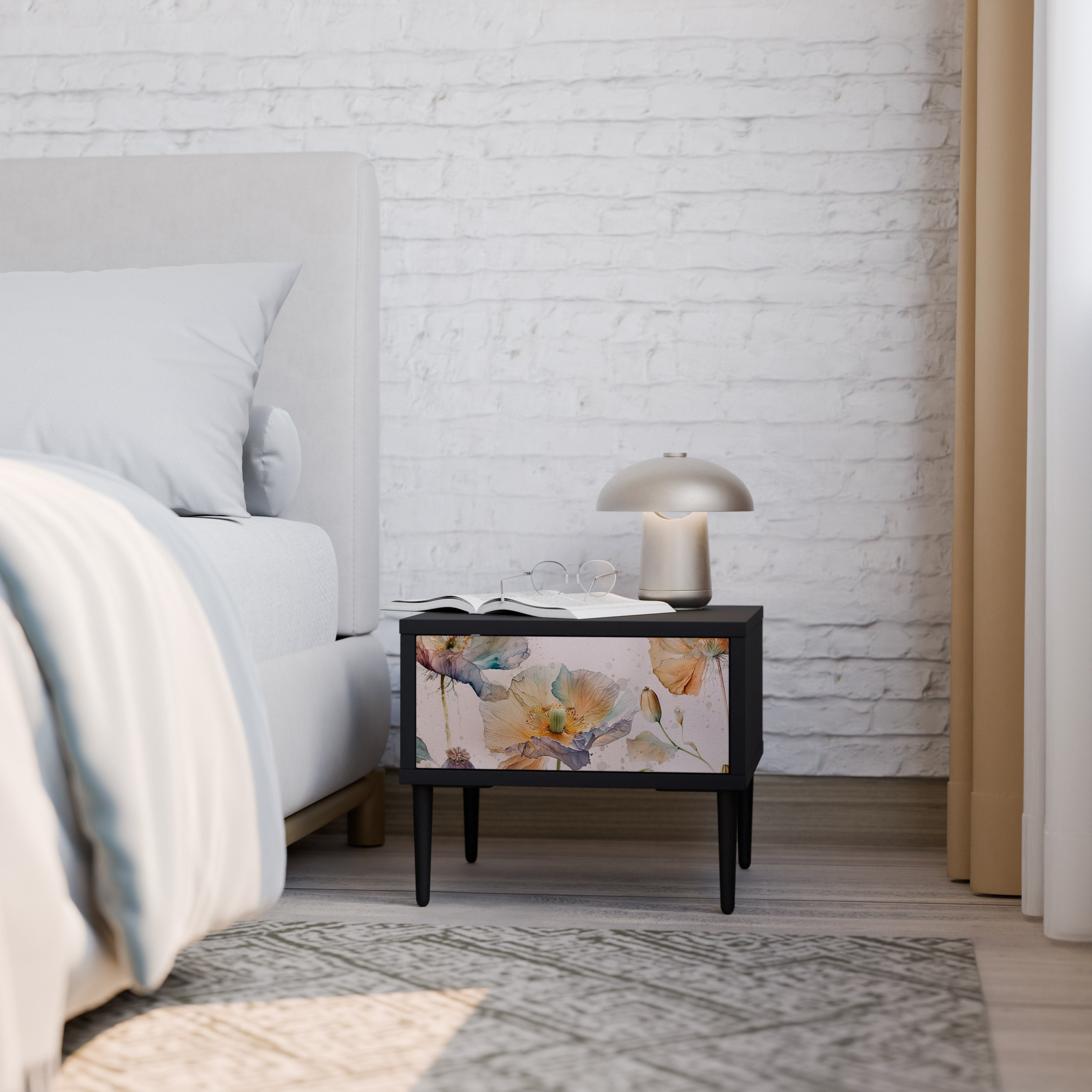 SOFTEN POPPY Mesa de Cabeceira em Acabamento Preto