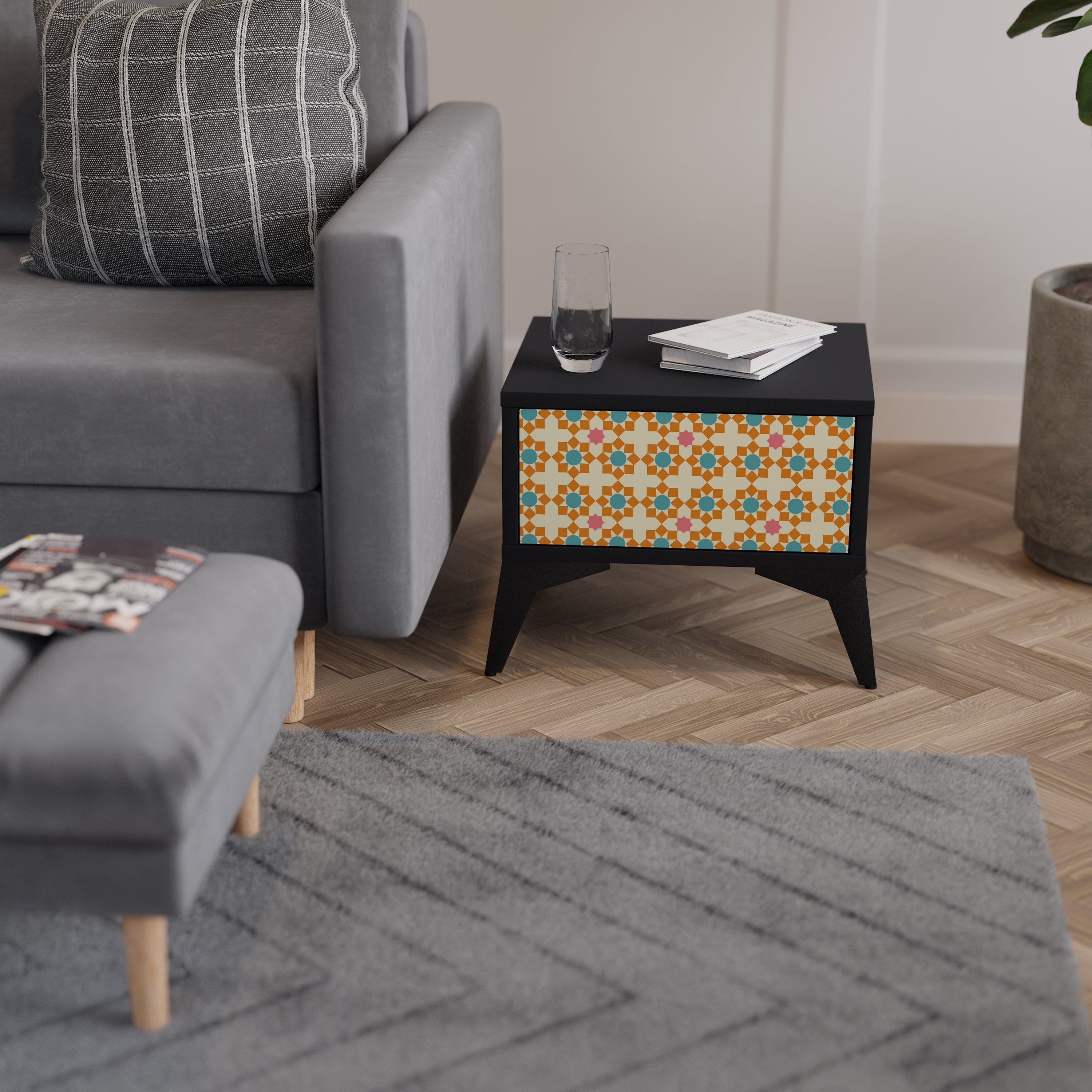 FLORAL DECOR Mesa de Cabeceira em Acabamento Preto