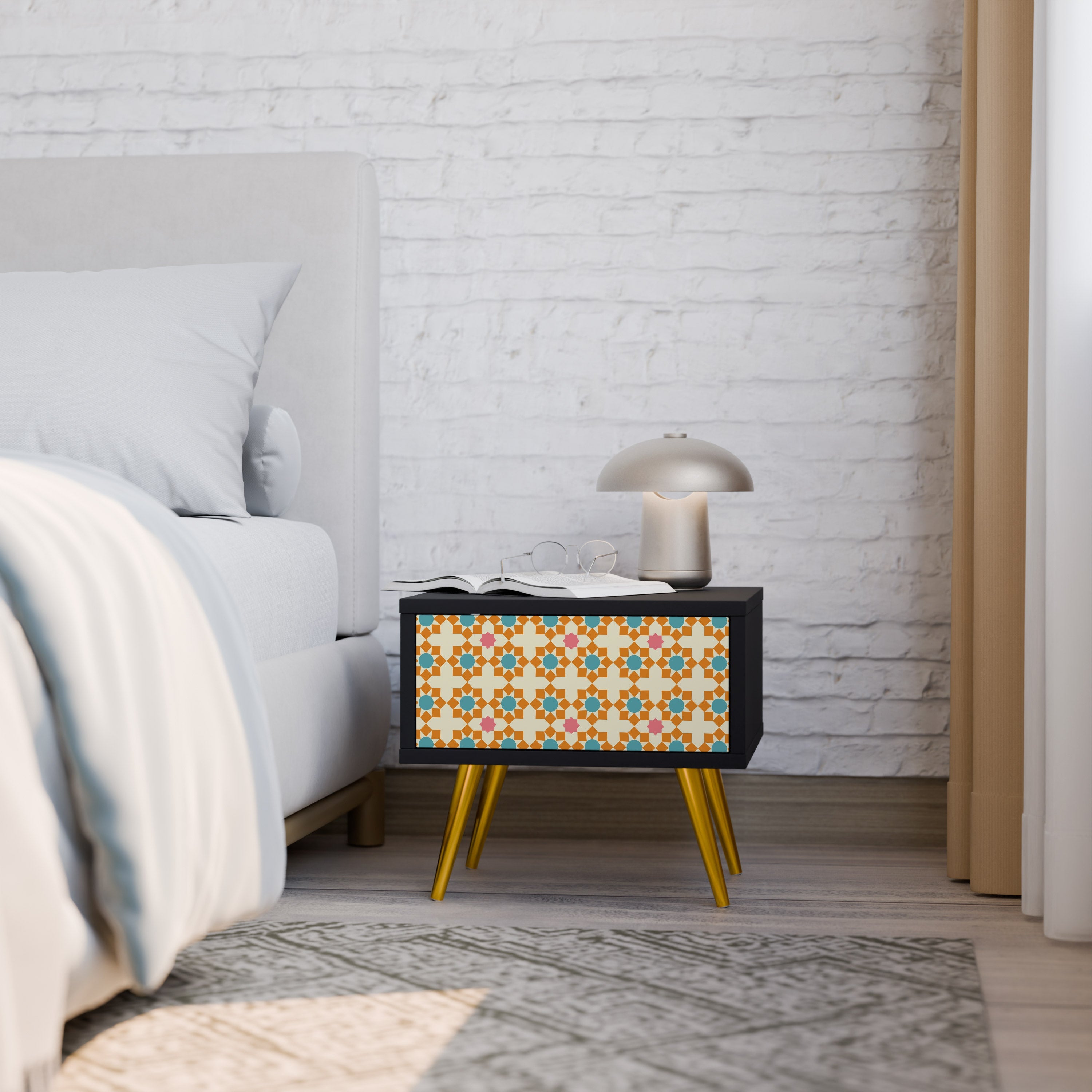 FLORAL DECOR Mesa de Cabeceira em Acabamento Preto