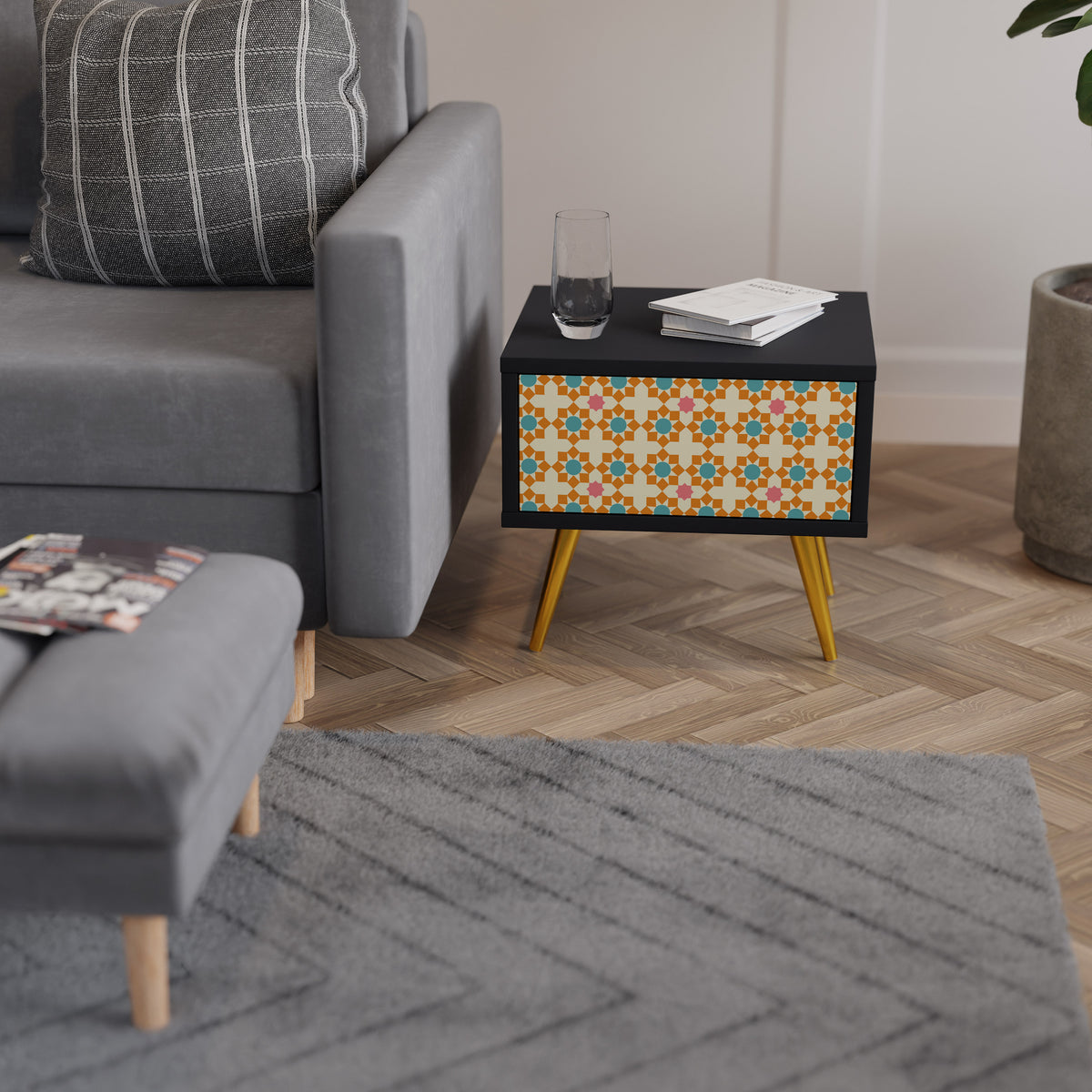 FLORAL DECOR Mesa de Cabeceira com Gaveta