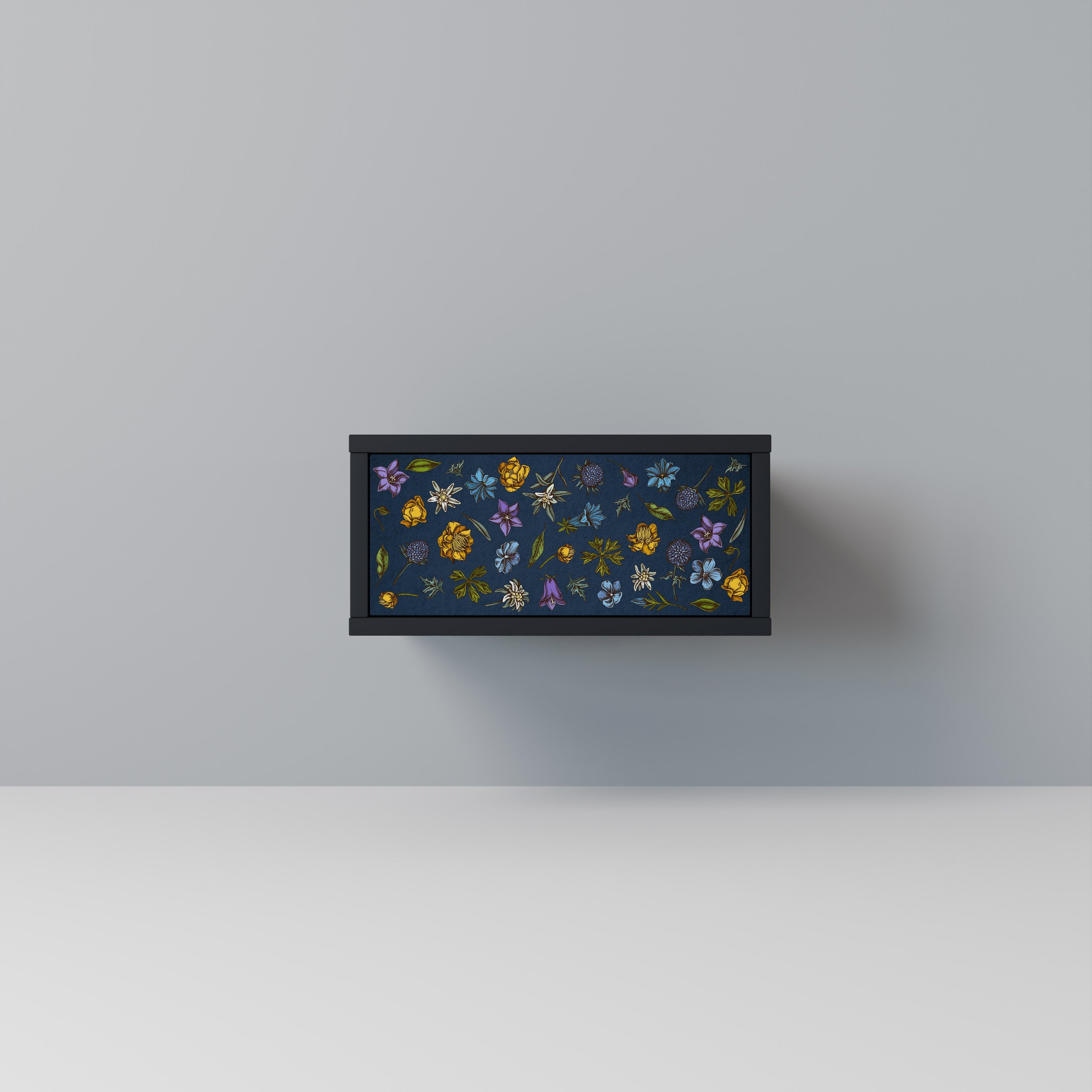 FLOWERS ON NAVY BLUE Mesa de Cabeceira em Acabamento Preto