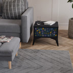 FLOWERS ON NAVY BLUE Mesa de Cabeceira em Acabamento Preto