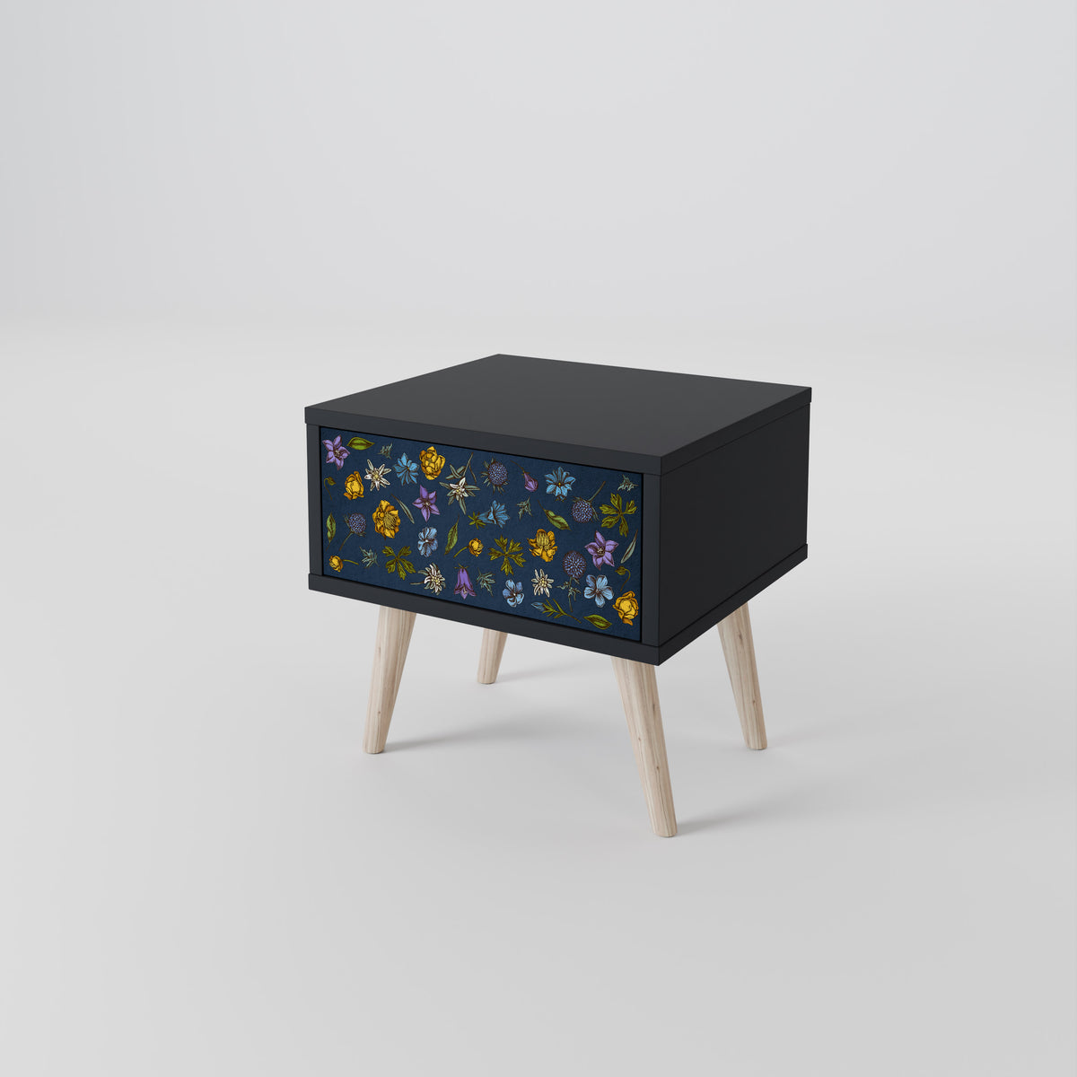 FLOWERS ON NAVY BLUE Mesa de Cabeceira com Gaveta