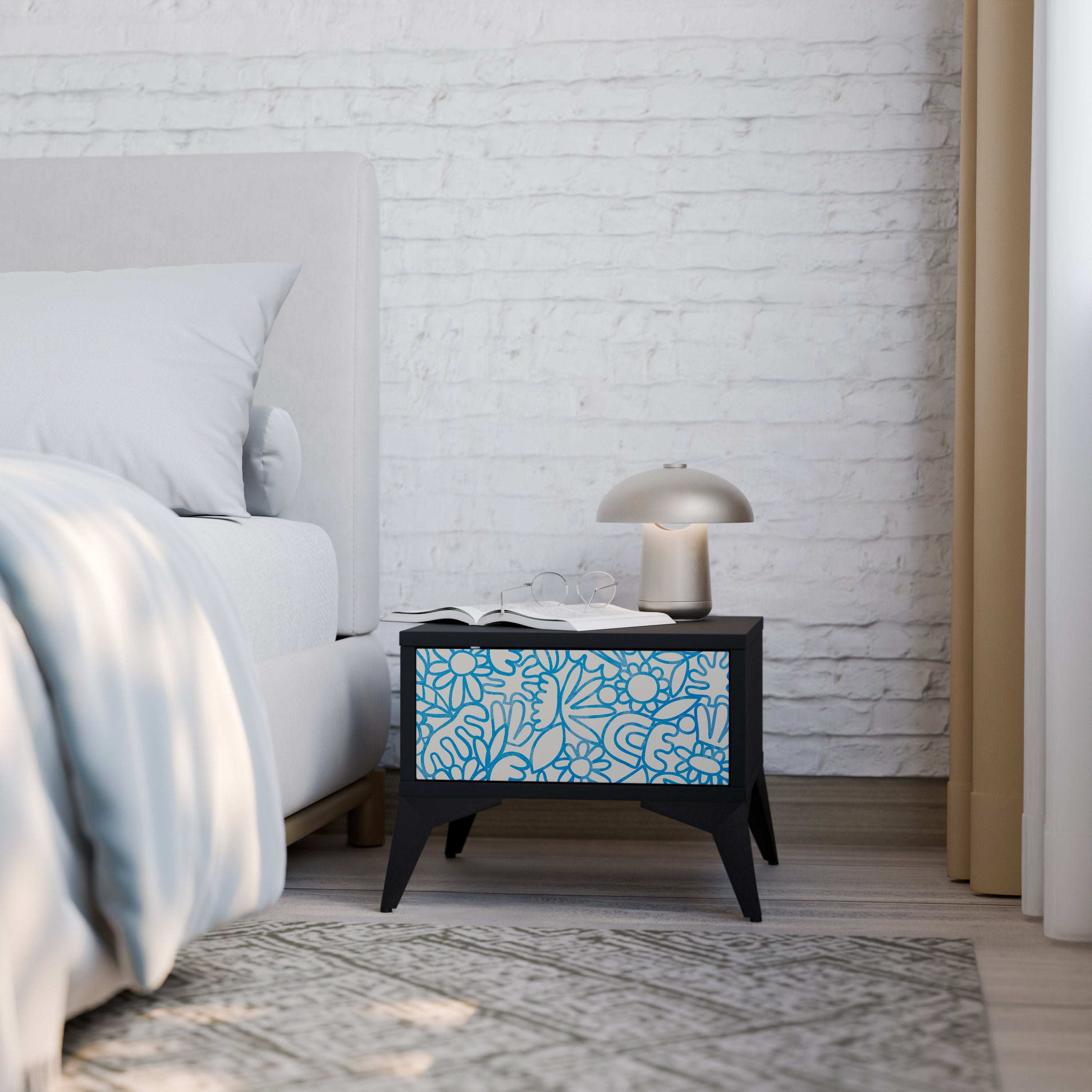 BLOOMY MORNING Mesa de Cabeceira em Acabamento Preto