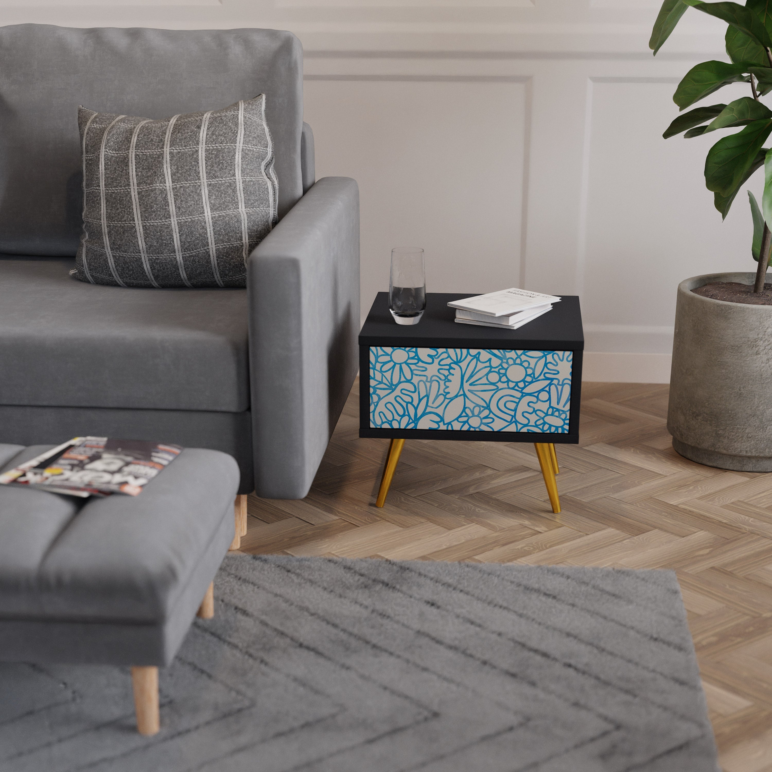 BLOOMY MORNING Mesa de Cabeceira em Acabamento Preto