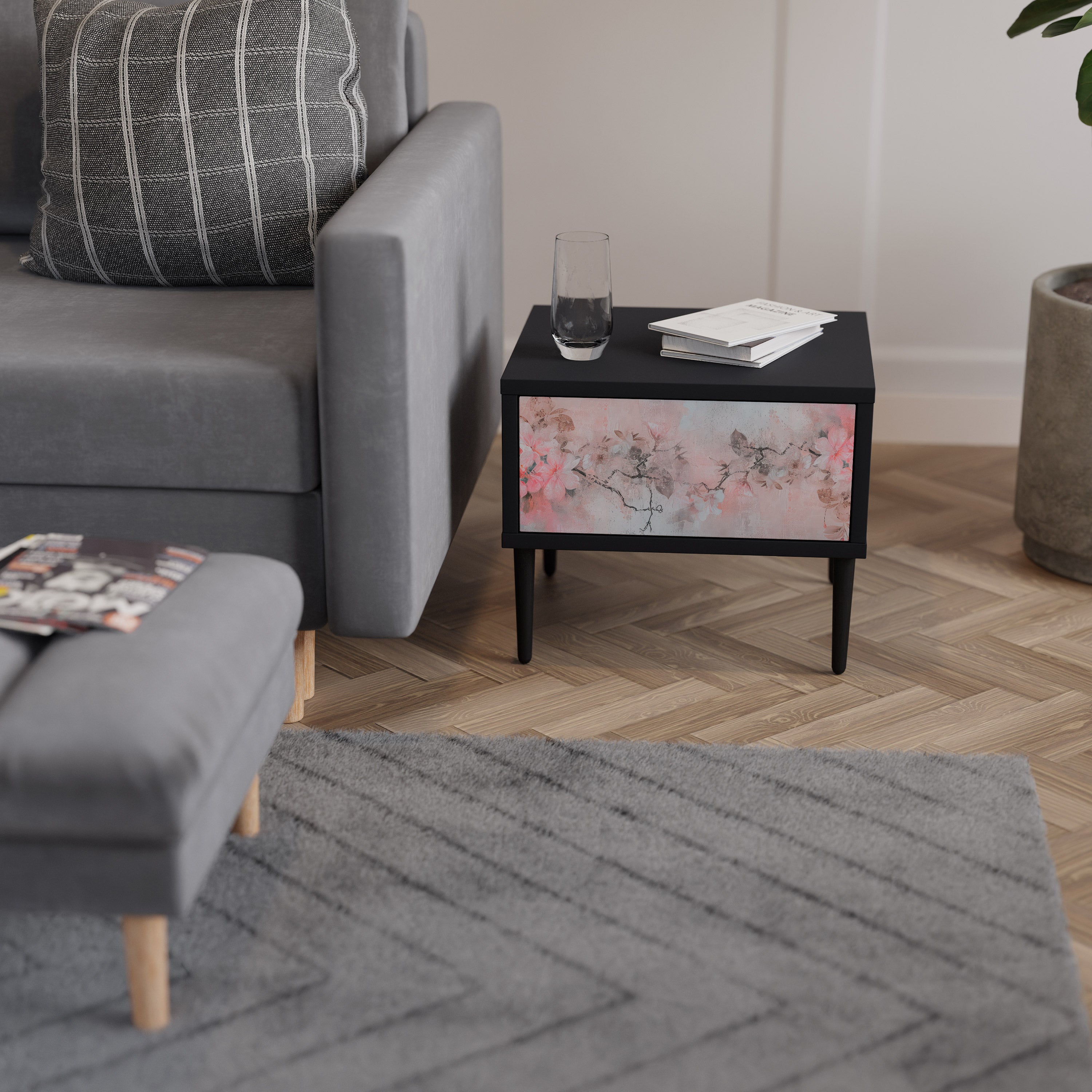 CHERRY BLOSSOM Nightstand in Black Finish